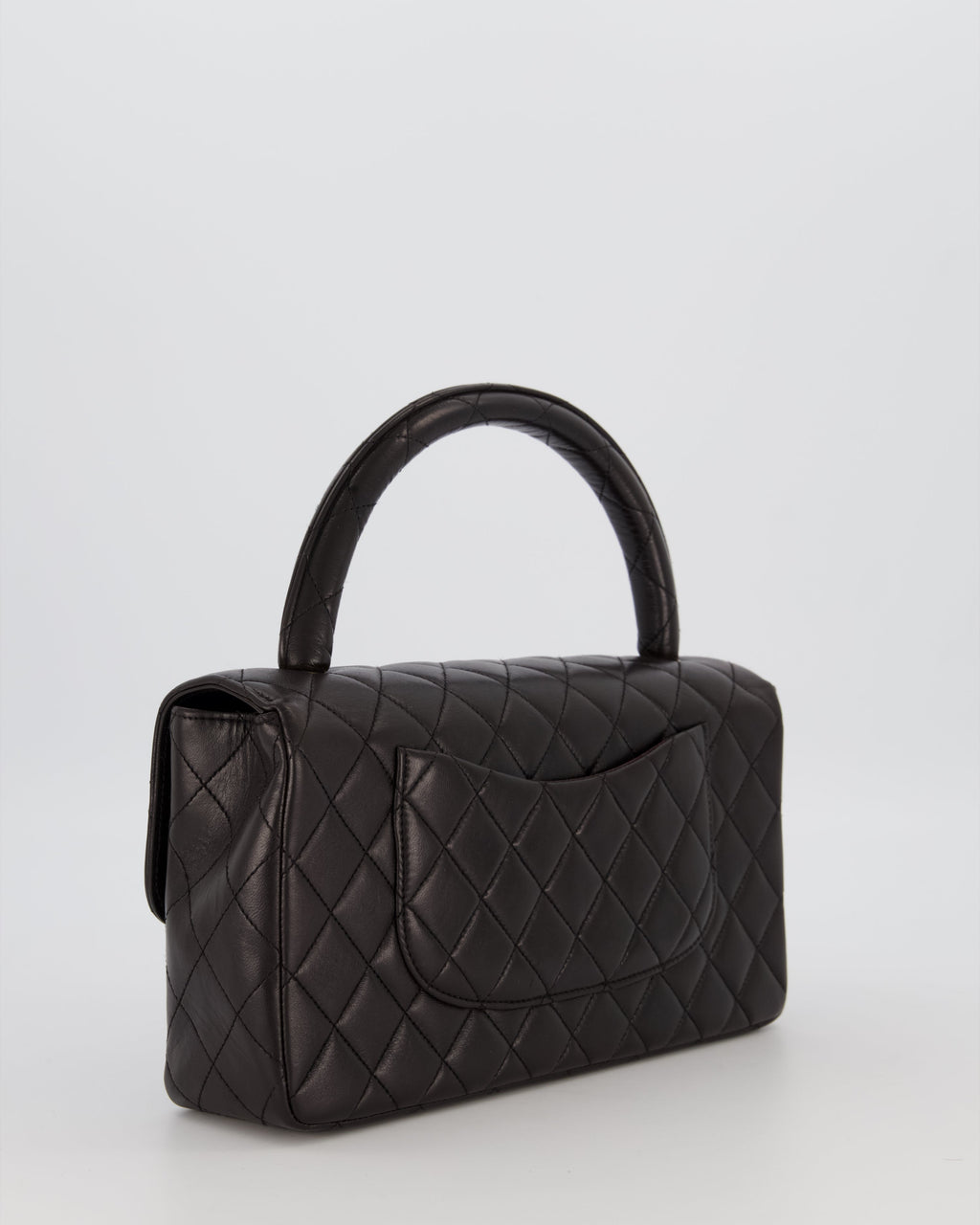 Chanel Black Vintage Top Handle Medium Single Flap Bag in Lambskin Leather with 24K Gold Hardware
