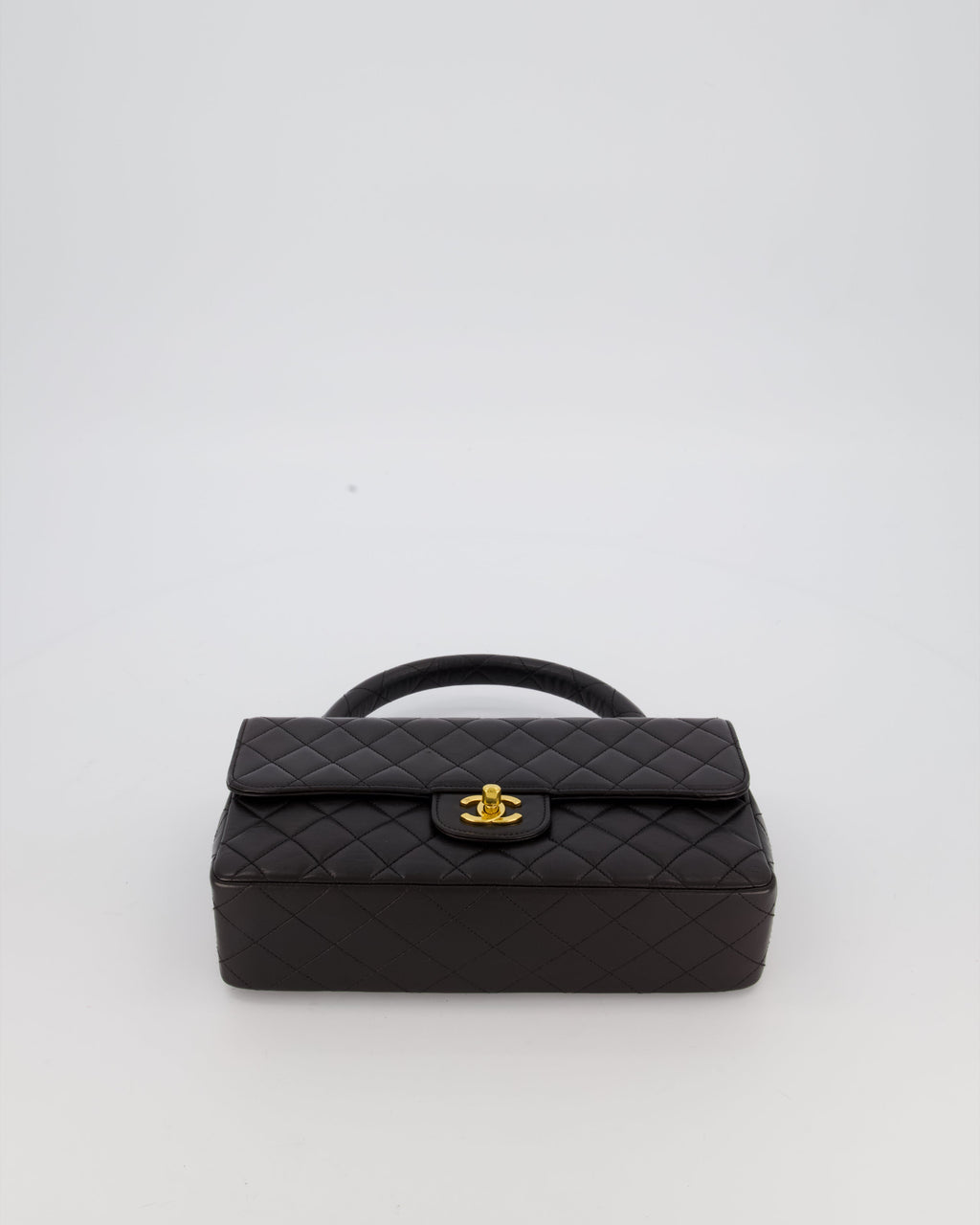Chanel Black Vintage Top Handle Medium Single Flap Bag in Lambskin Leather with 24K Gold Hardware