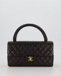 Chanel Black Vintage Top Handle Medium Single Flap Bag in Lambskin Leather with 24K Gold Hardware