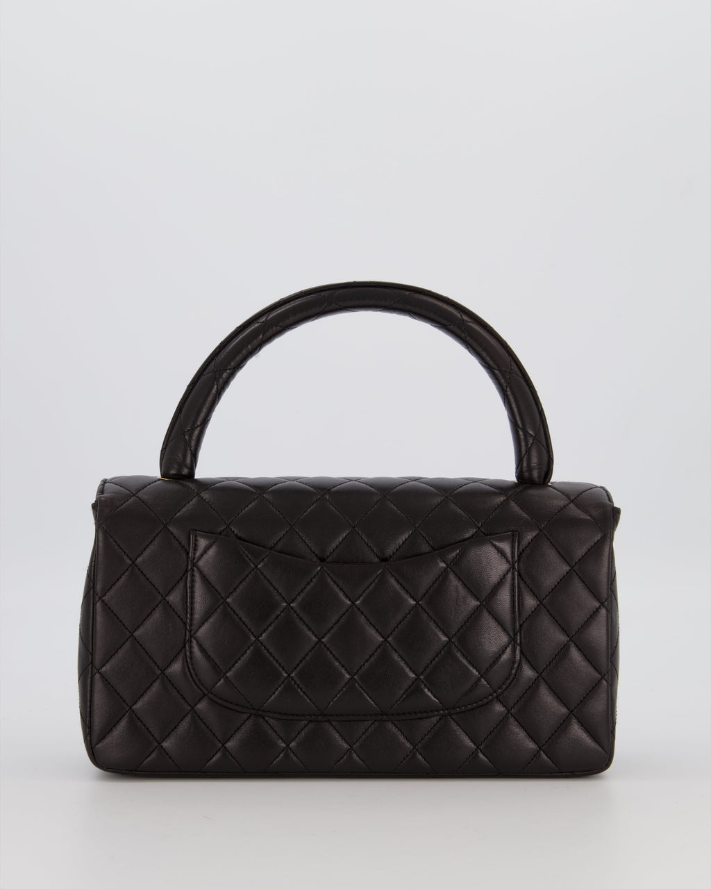 Chanel Black Vintage Top Handle Medium Single Flap Bag in Lambskin Leather with 24K Gold Hardware