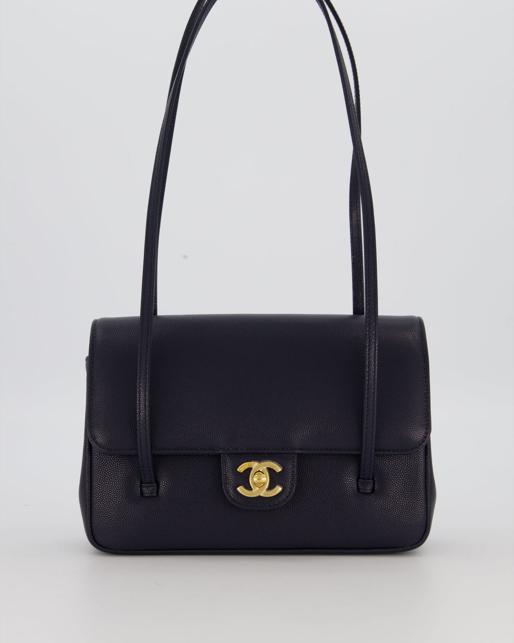 Chanel 26P Preppy Coco Small Flap Bag in Navy Caviar Leather with Gold Hardware