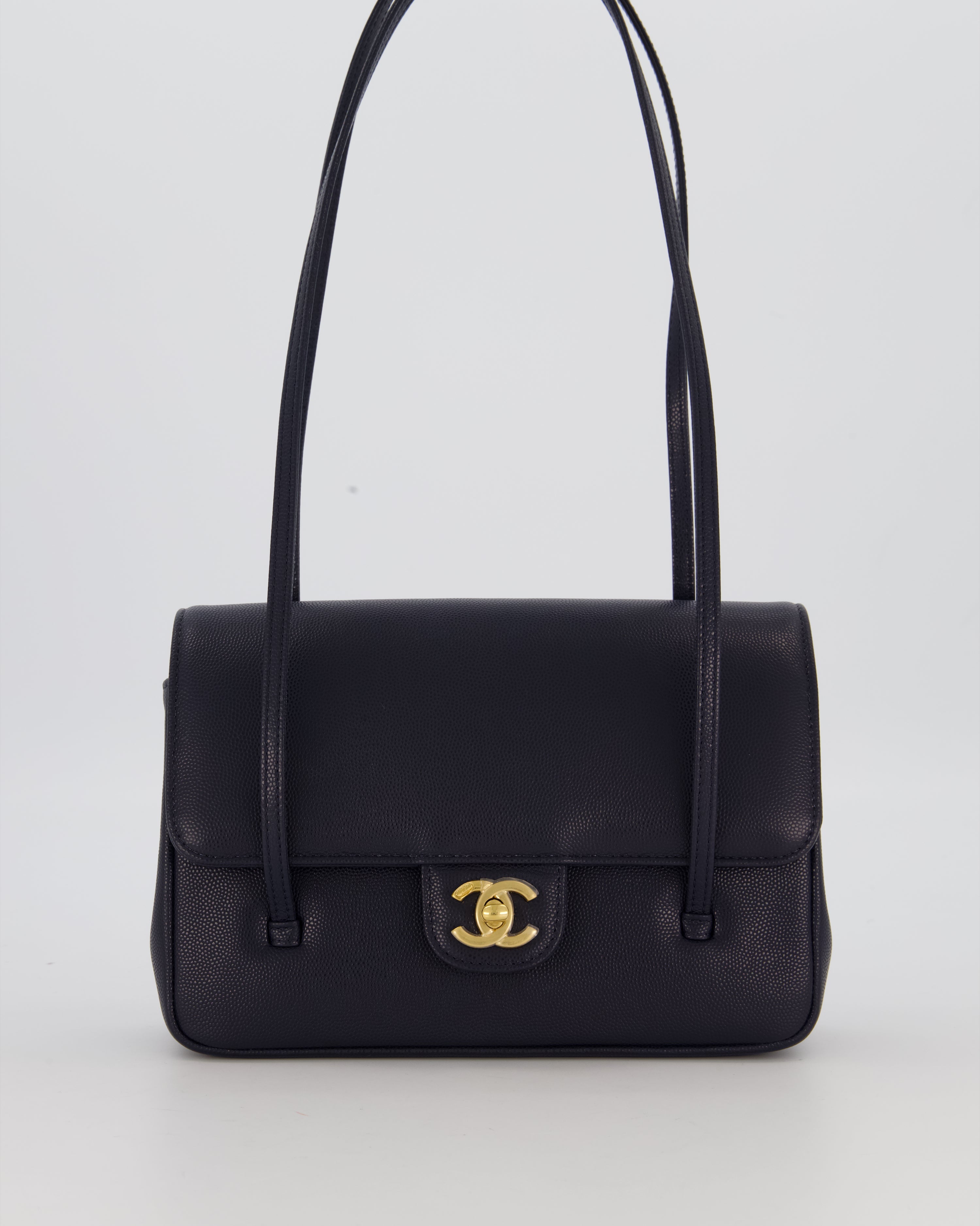 Chanel 26P Preppy Coco Small Flap Bag in Navy Caviar Leather with Gold Hardware