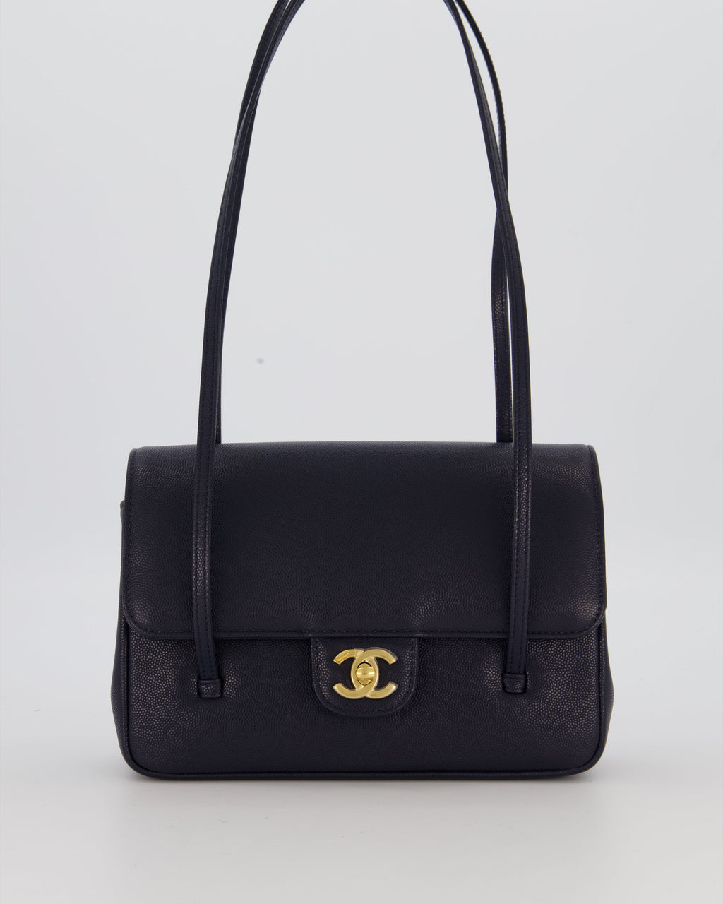 Chanel 26P Preppy Coco Small Flap Bag in Navy Caviar Leather with Gold Hardware