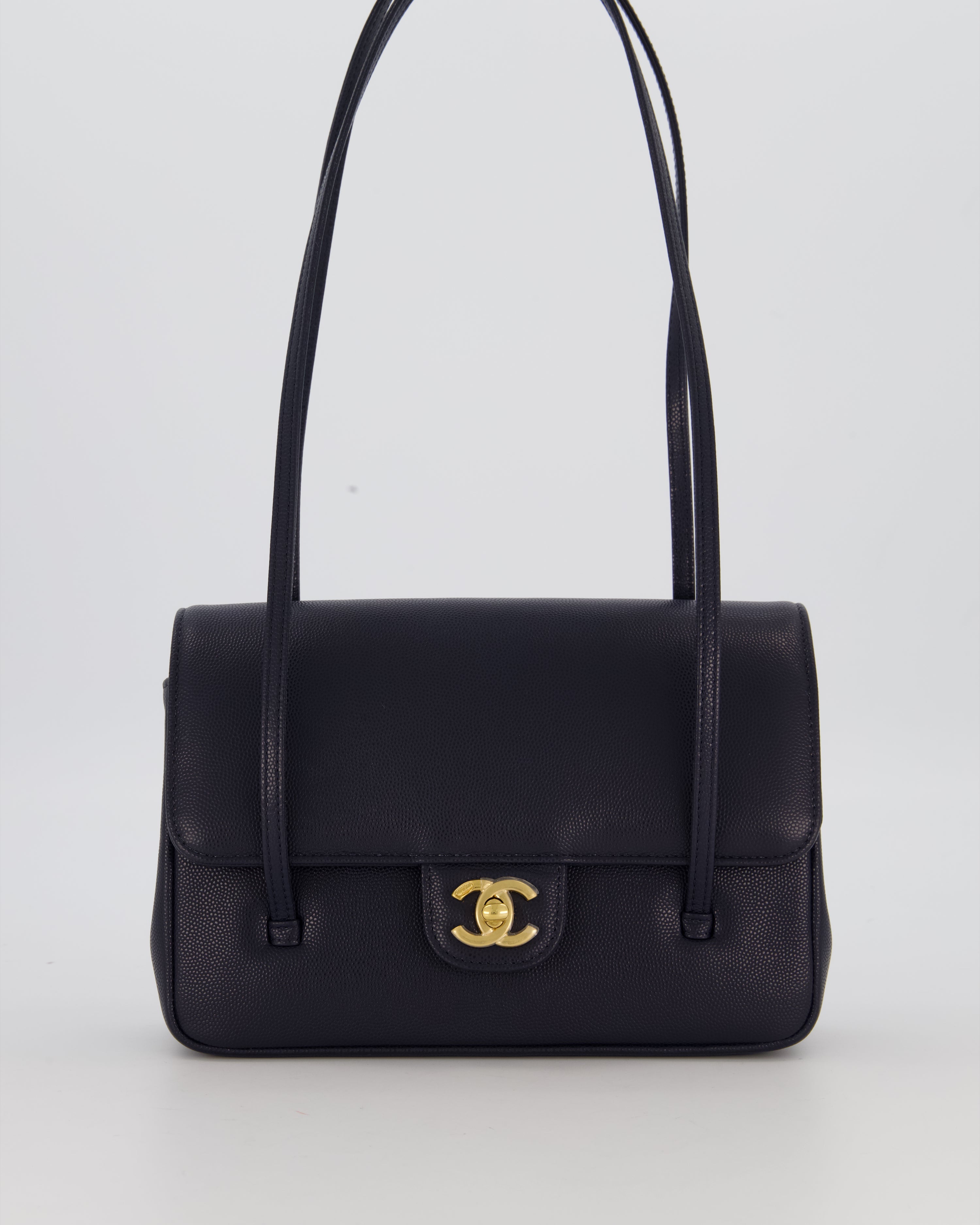 Chanel 26P Preppy Coco Small Flap Bag in Navy Caviar Leather with Gold Hardware