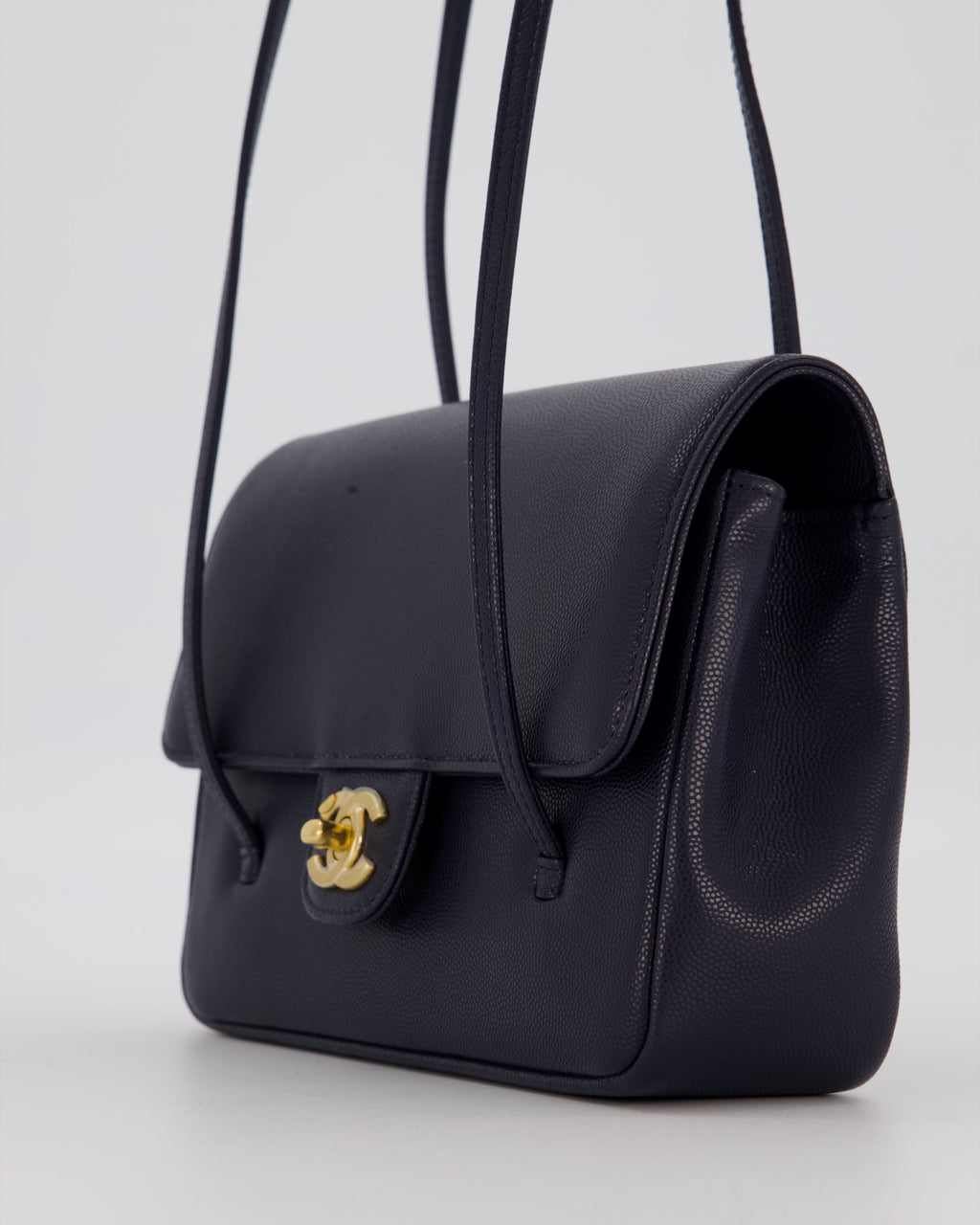 Chanel 26P Preppy Coco Small Flap Bag in Navy Caviar Leather with Gold Hardware