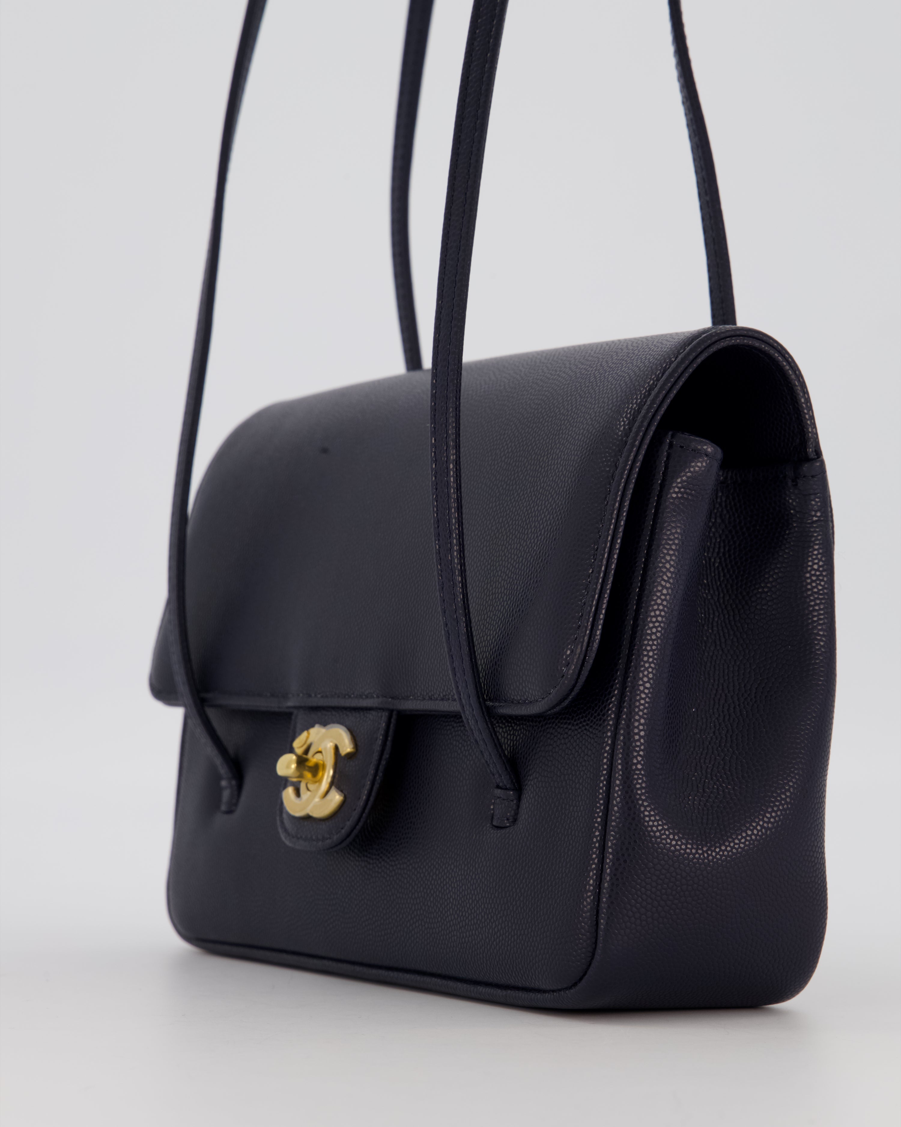 Chanel 26P Preppy Coco Small Flap Bag in Navy Caviar Leather with Gold Hardware