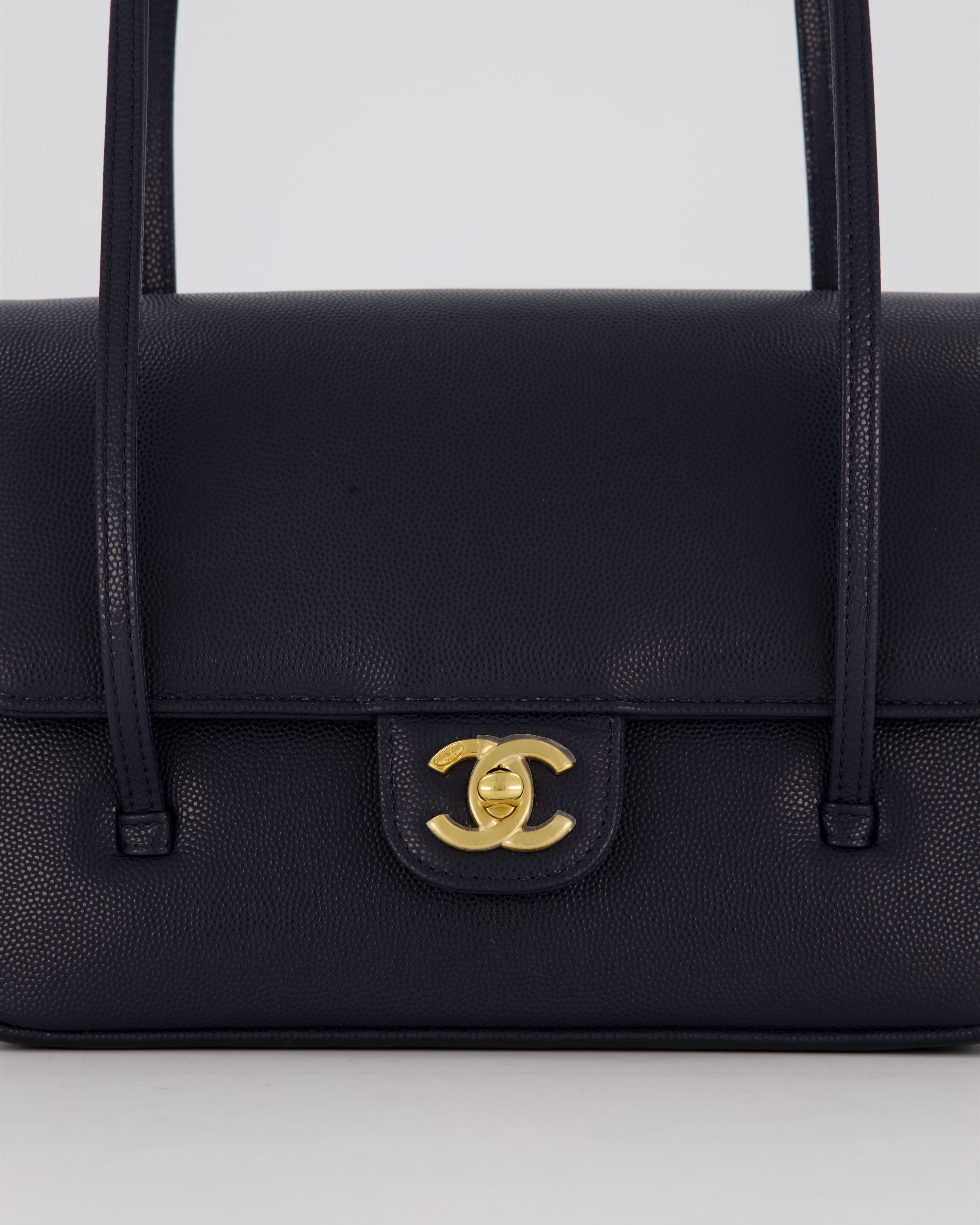 Chanel 26P Preppy Coco Small Flap Bag in Navy Caviar Leather with Gold Hardware