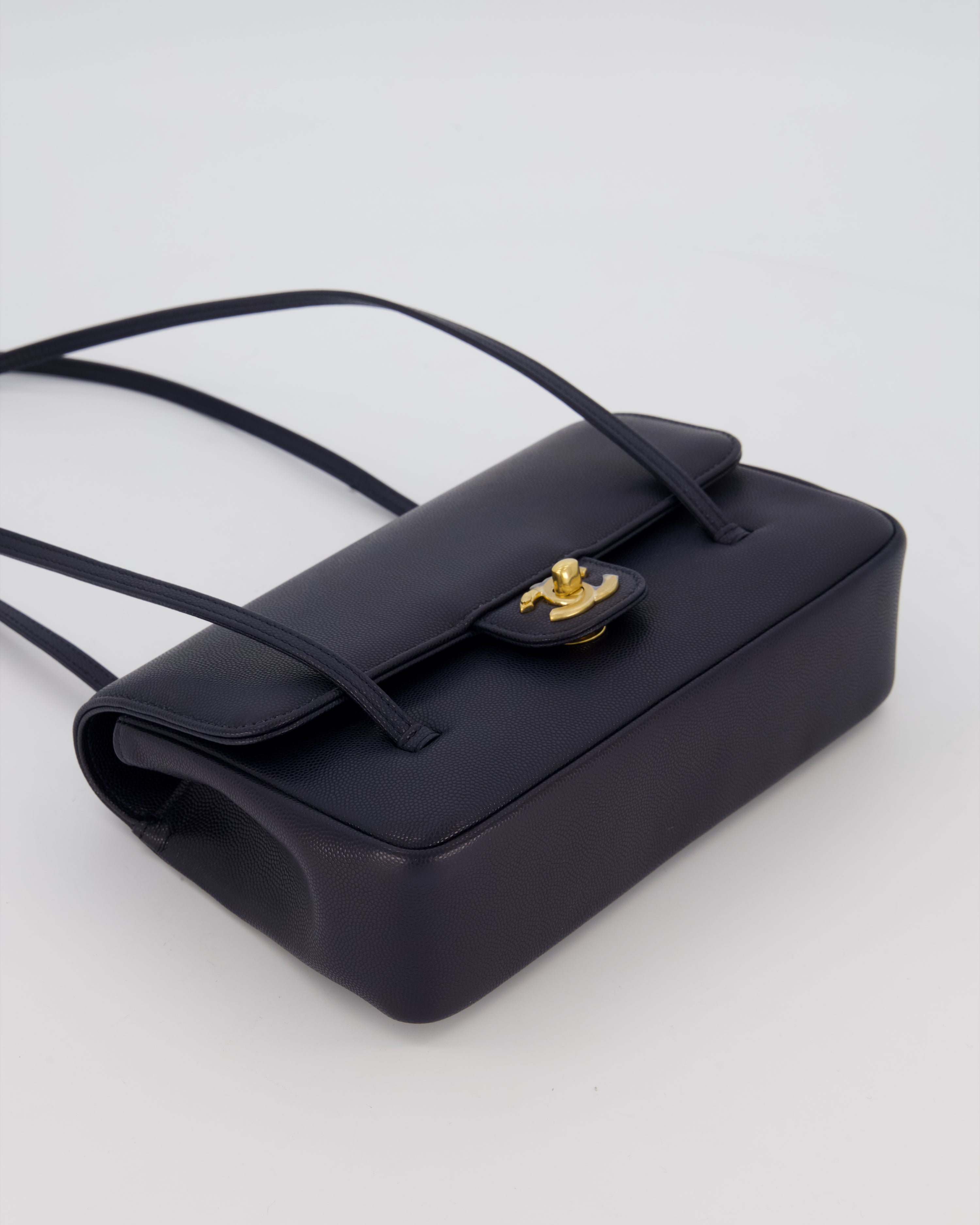 Chanel 26P Preppy Coco Small Flap Bag in Navy Caviar Leather with Gold Hardware