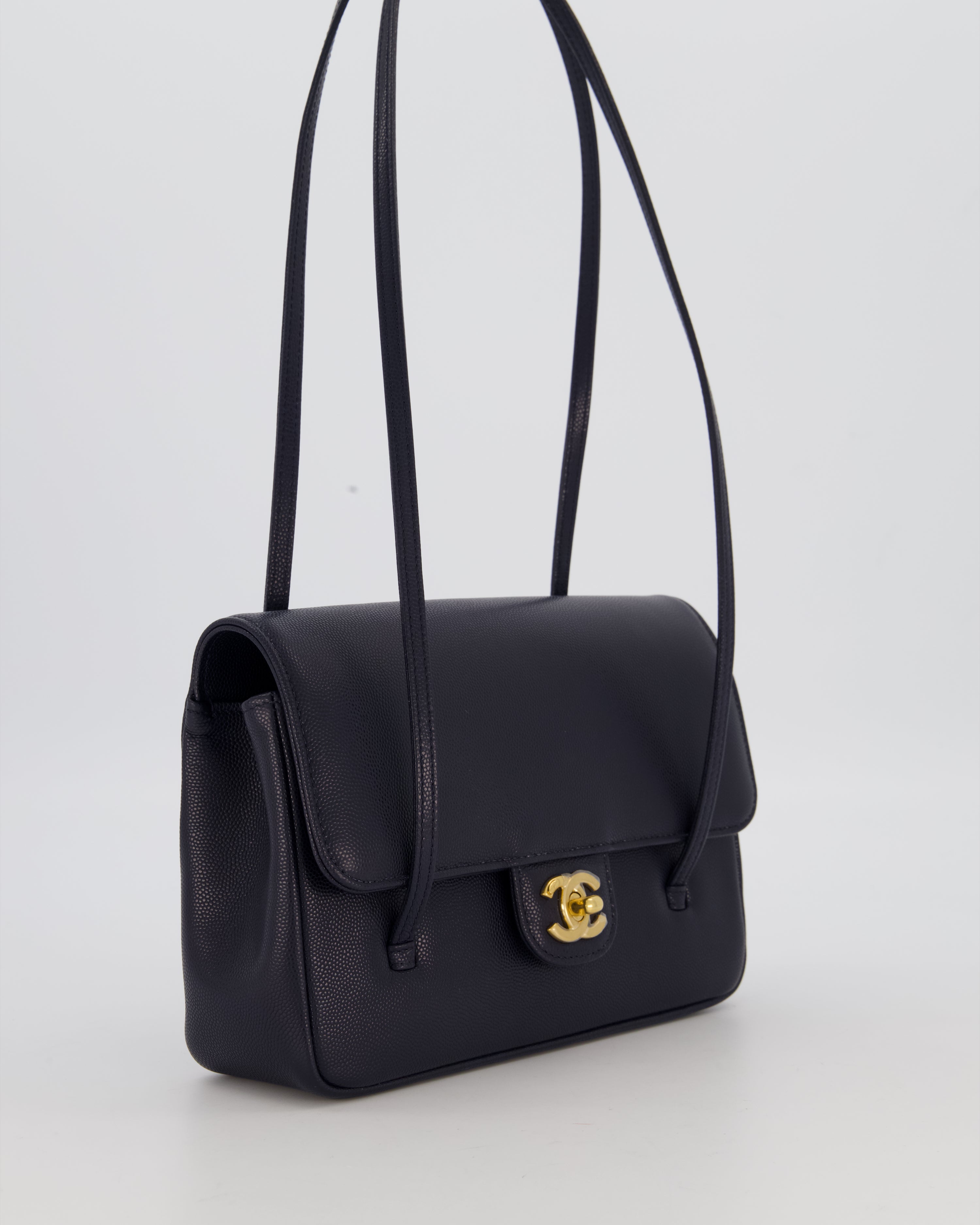 Chanel 26P Preppy Coco Small Flap Bag in Navy Caviar Leather with Gold Hardware