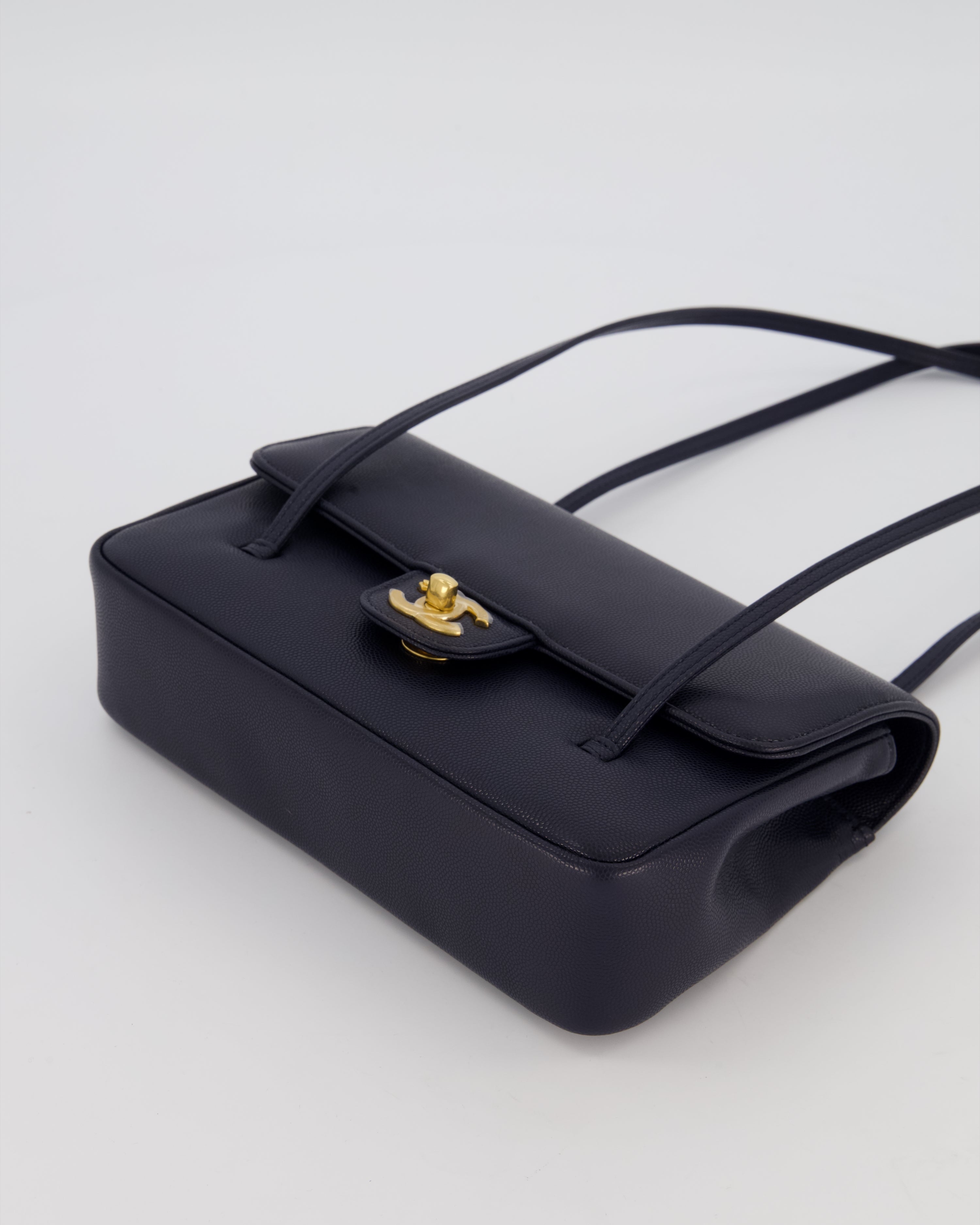 Chanel 26P Preppy Coco Small Flap Bag in Navy Caviar Leather with Gold Hardware