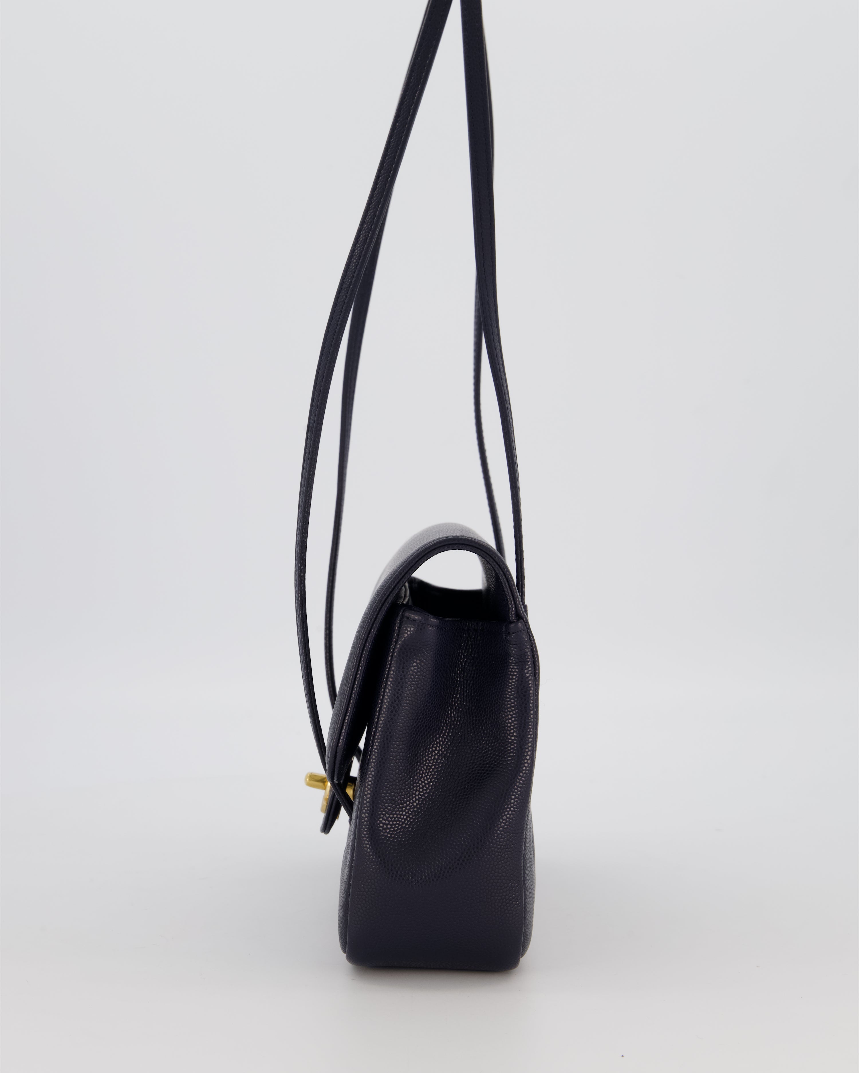 Chanel 26P Preppy Coco Small Flap Bag in Navy Caviar Leather with Gold Hardware