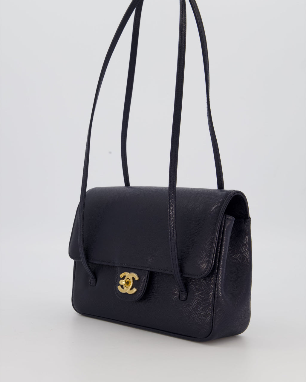 Chanel 26P Preppy Coco Small Flap Bag in Navy Caviar Leather with Gold Hardware