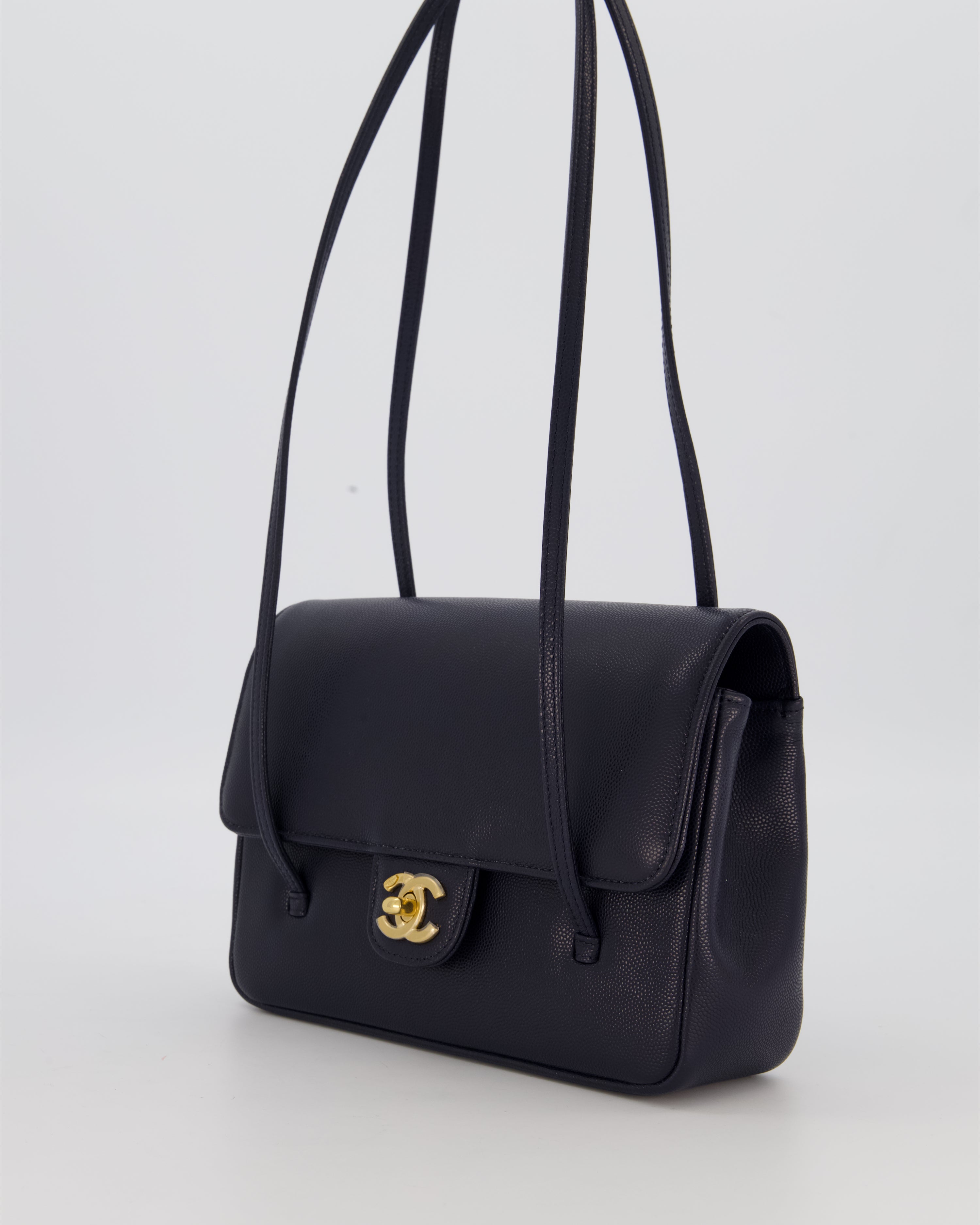 Chanel 26P Preppy Coco Small Flap Bag in Navy Caviar Leather with Gold Hardware