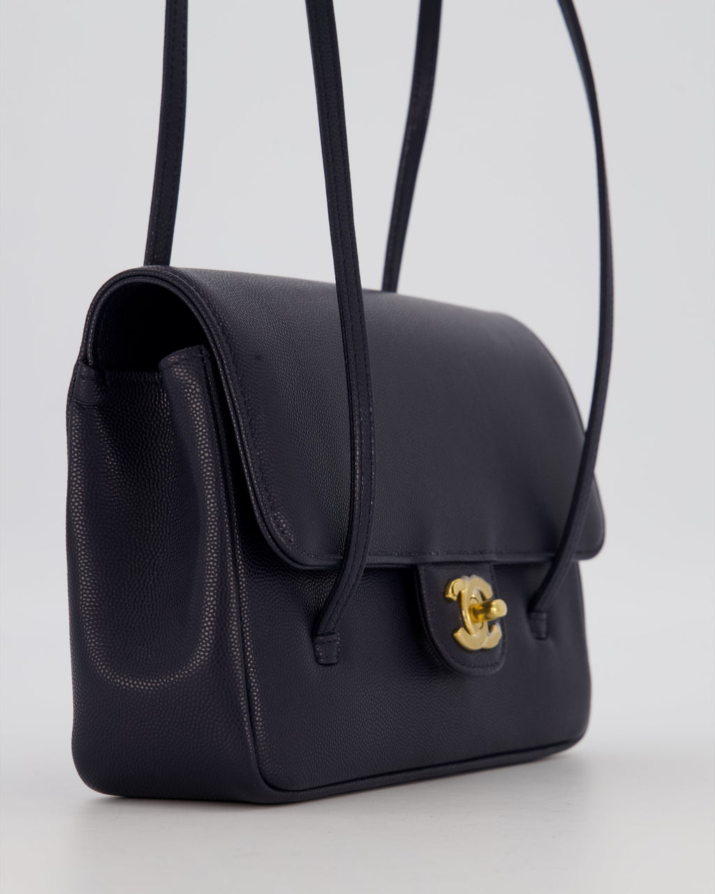Chanel 26P Preppy Coco Small Flap Bag in Navy Caviar Leather with Gold Hardware