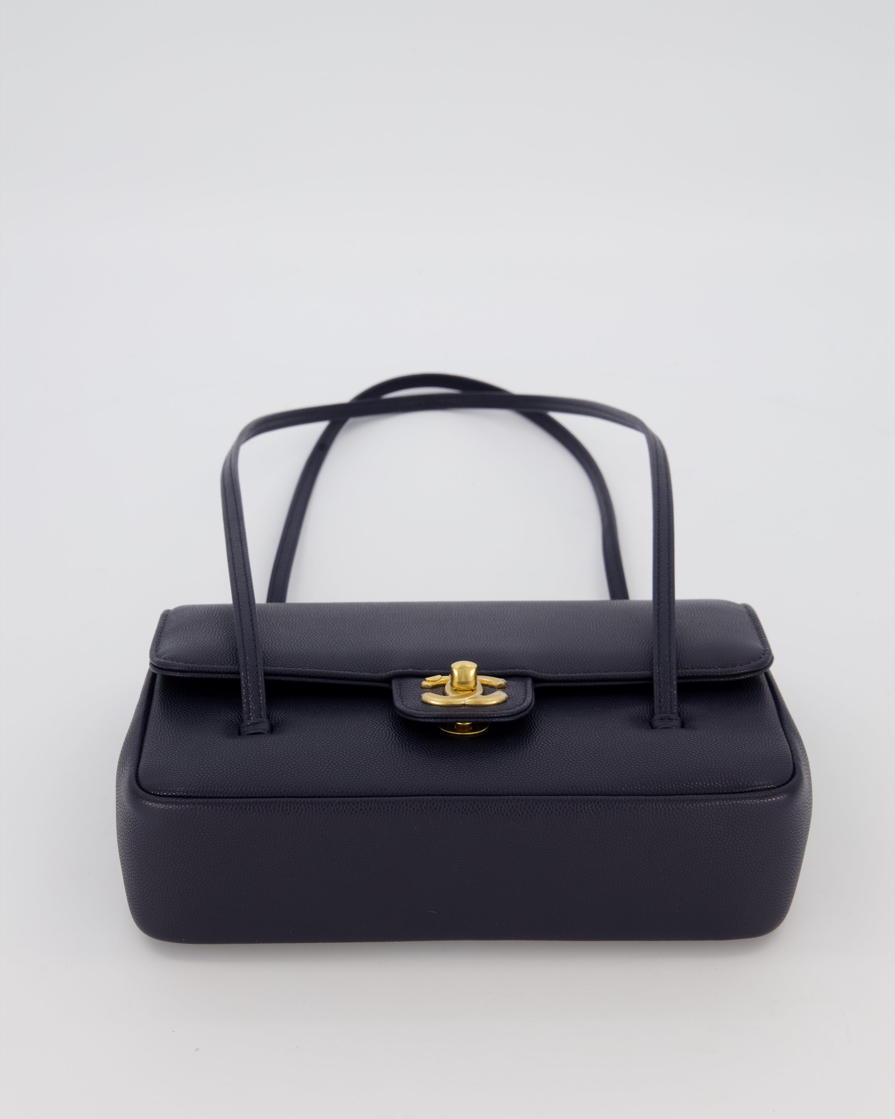 Chanel 26P Preppy Coco Small Flap Bag in Navy Caviar Leather with Gold Hardware