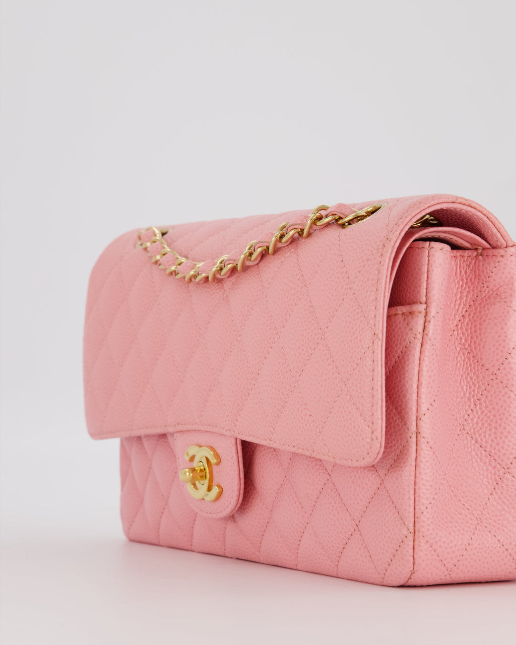 *HOT* Chanel Bubblegum Pink Vintage Classic Medium Double Flap Bag in Caviar Leather with 24K Gold Hardware
