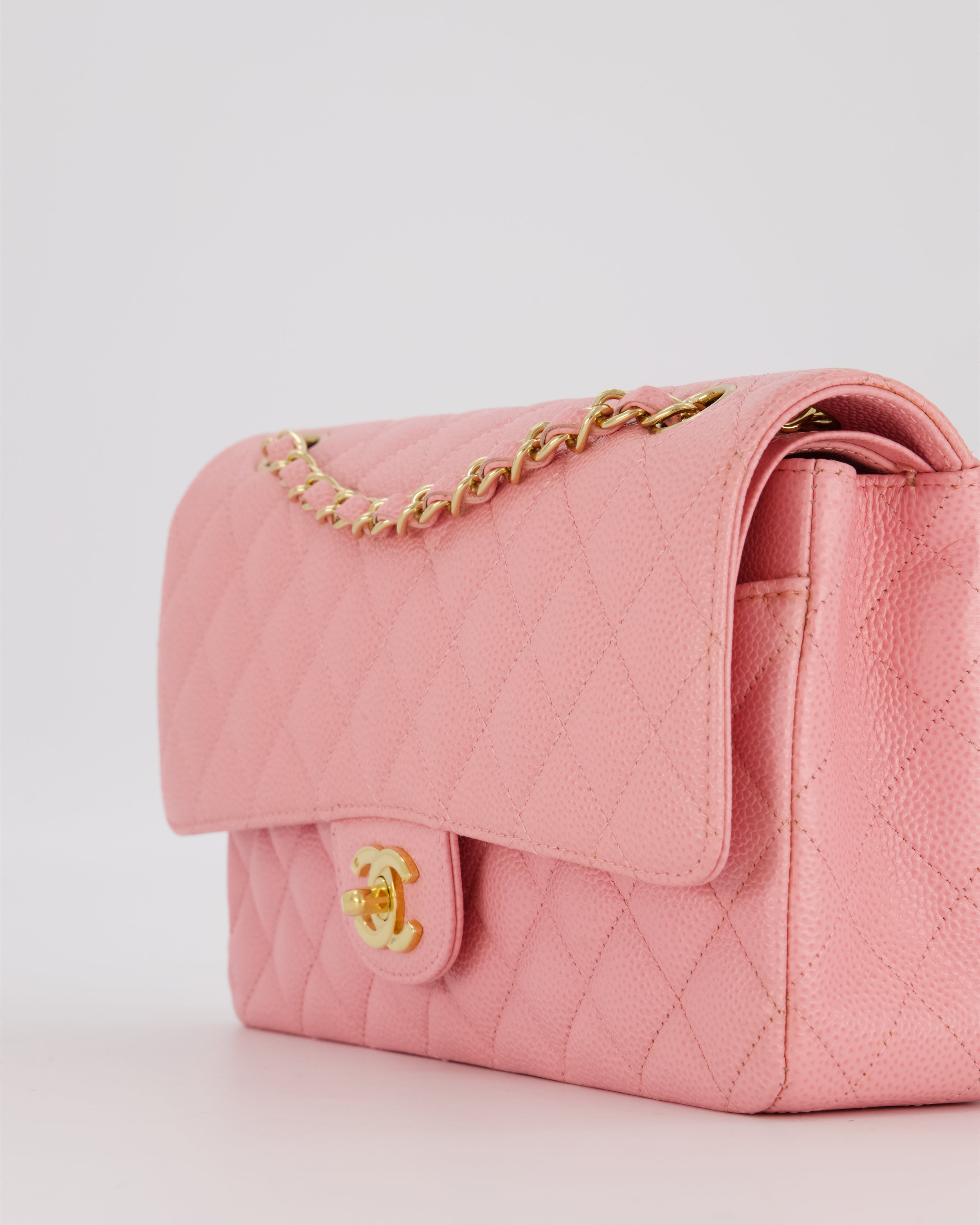 *HOT* Chanel Bubblegum Pink Vintage Classic Medium Double Flap Bag in Caviar Leather with 24K Gold Hardware