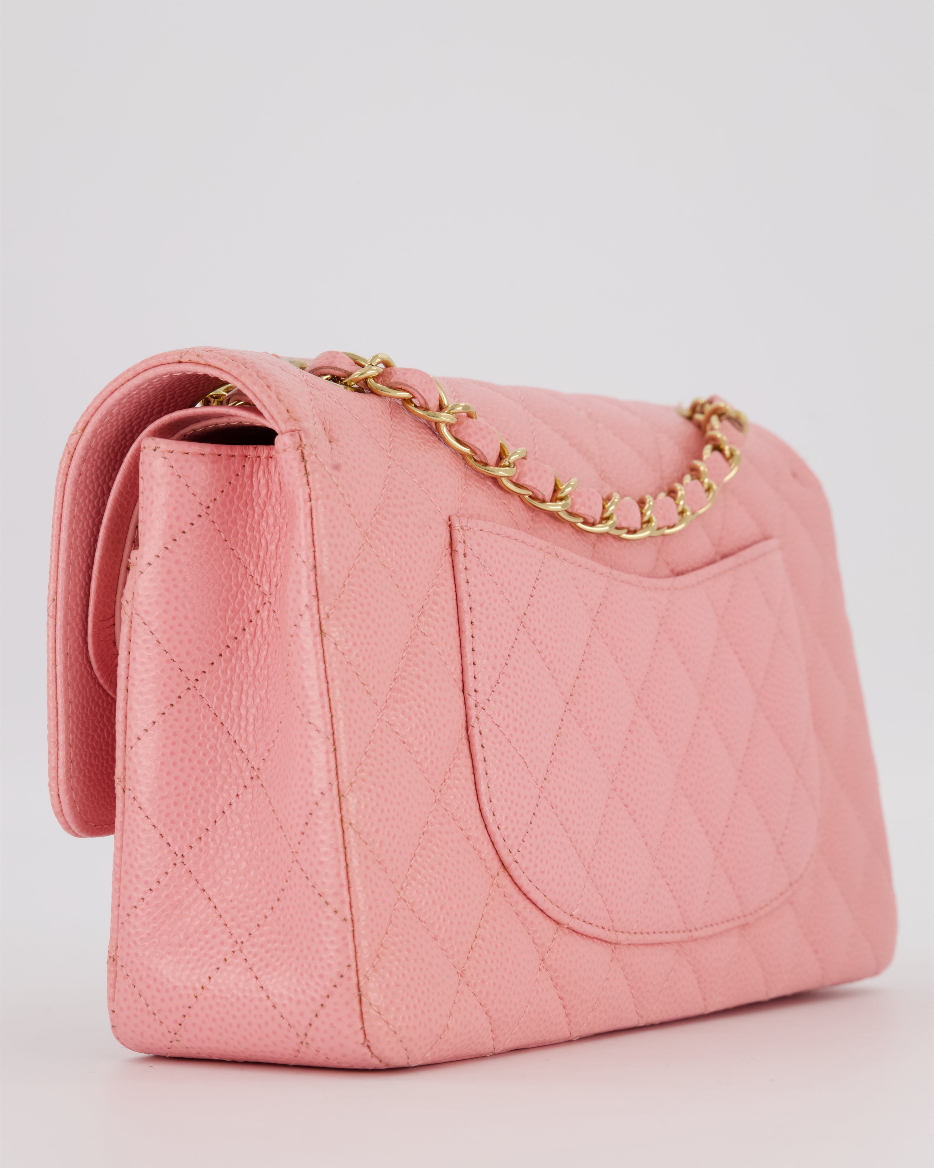 *HOT* Chanel Bubblegum Pink Vintage Classic Medium Double Flap Bag in Caviar Leather with 24K Gold Hardware