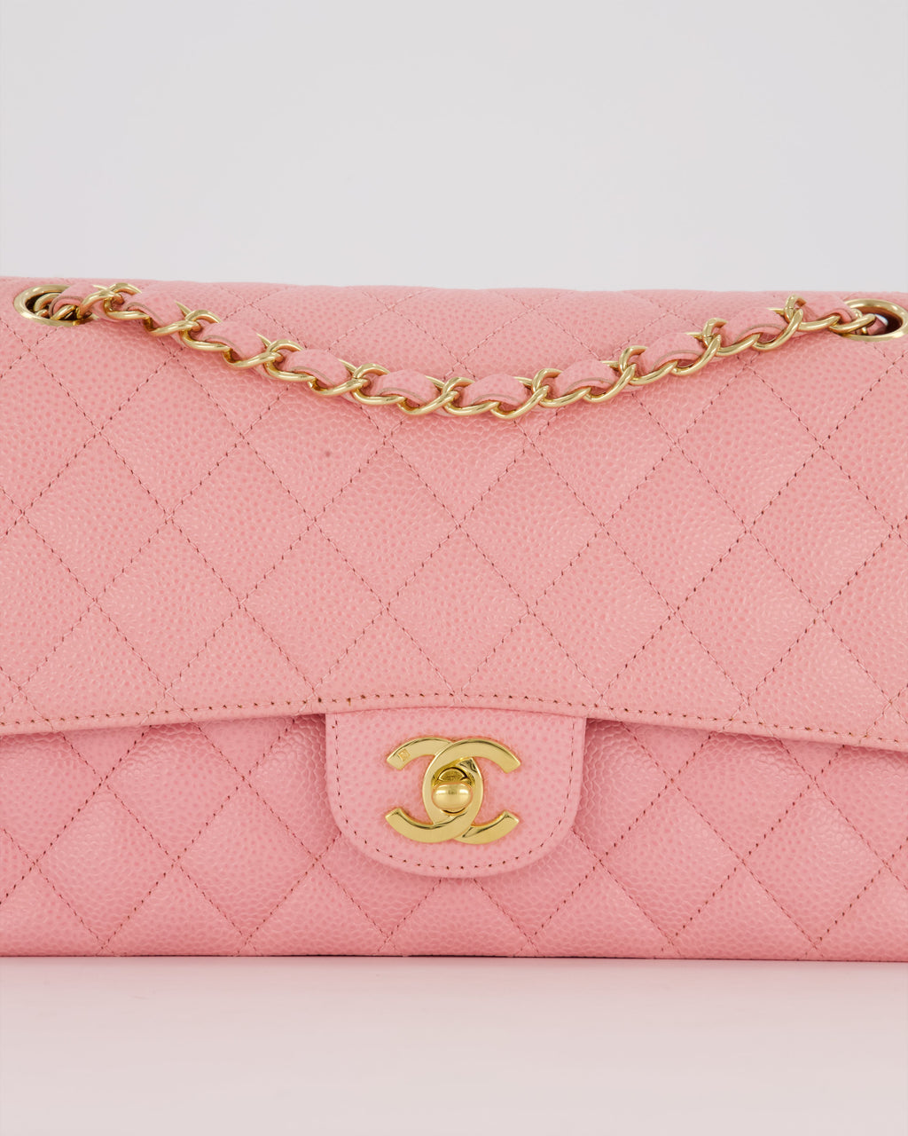 *HOT* Chanel Bubblegum Pink Vintage Classic Medium Double Flap Bag in Caviar Leather with 24K Gold Hardware