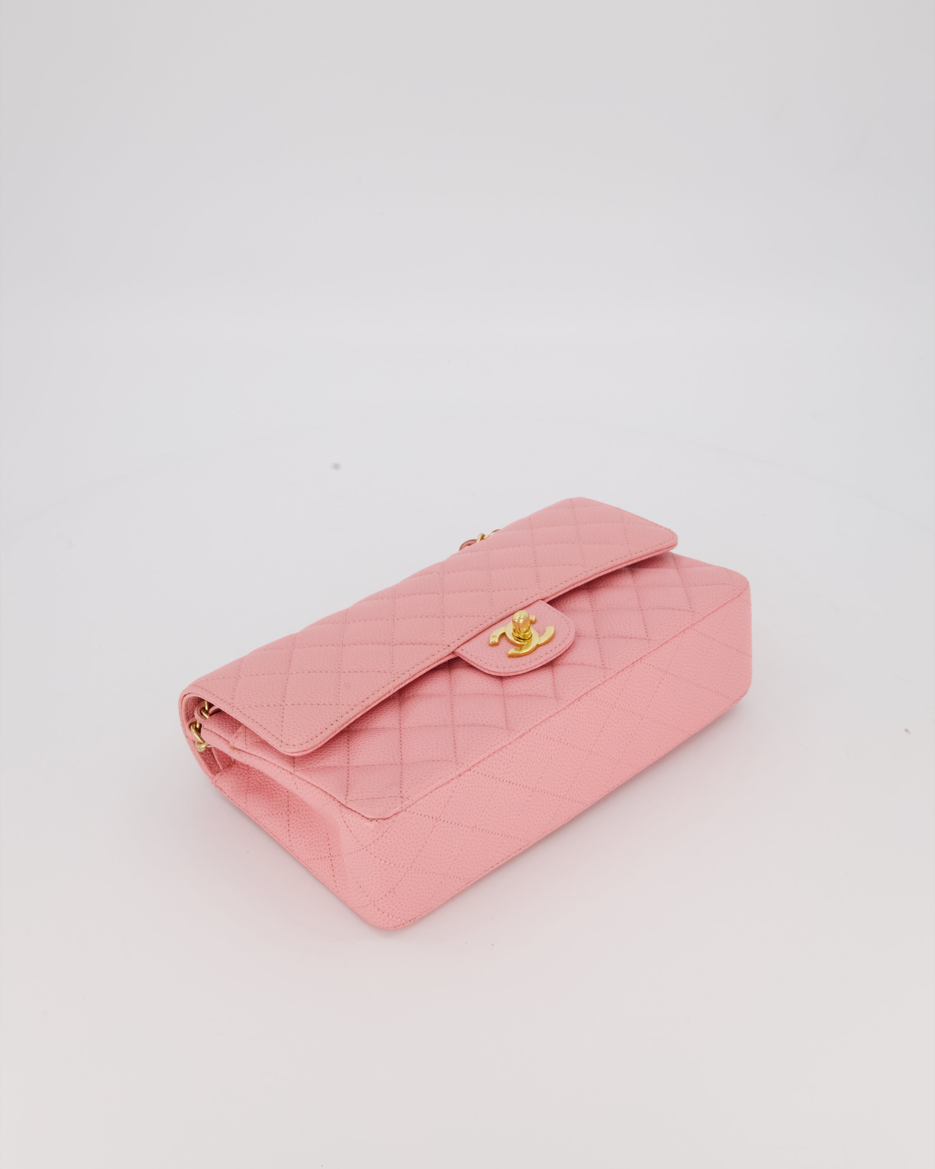 *HOT* Chanel Bubblegum Pink Vintage Classic Medium Double Flap Bag in Caviar Leather with 24K Gold Hardware