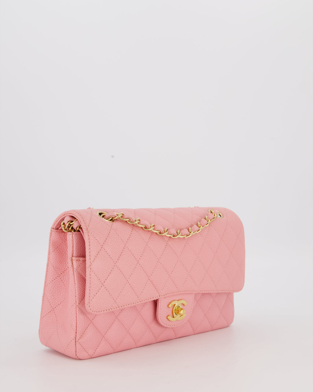 *HOT* Chanel Bubblegum Pink Vintage Classic Medium Double Flap Bag in Caviar Leather with 24K Gold Hardware