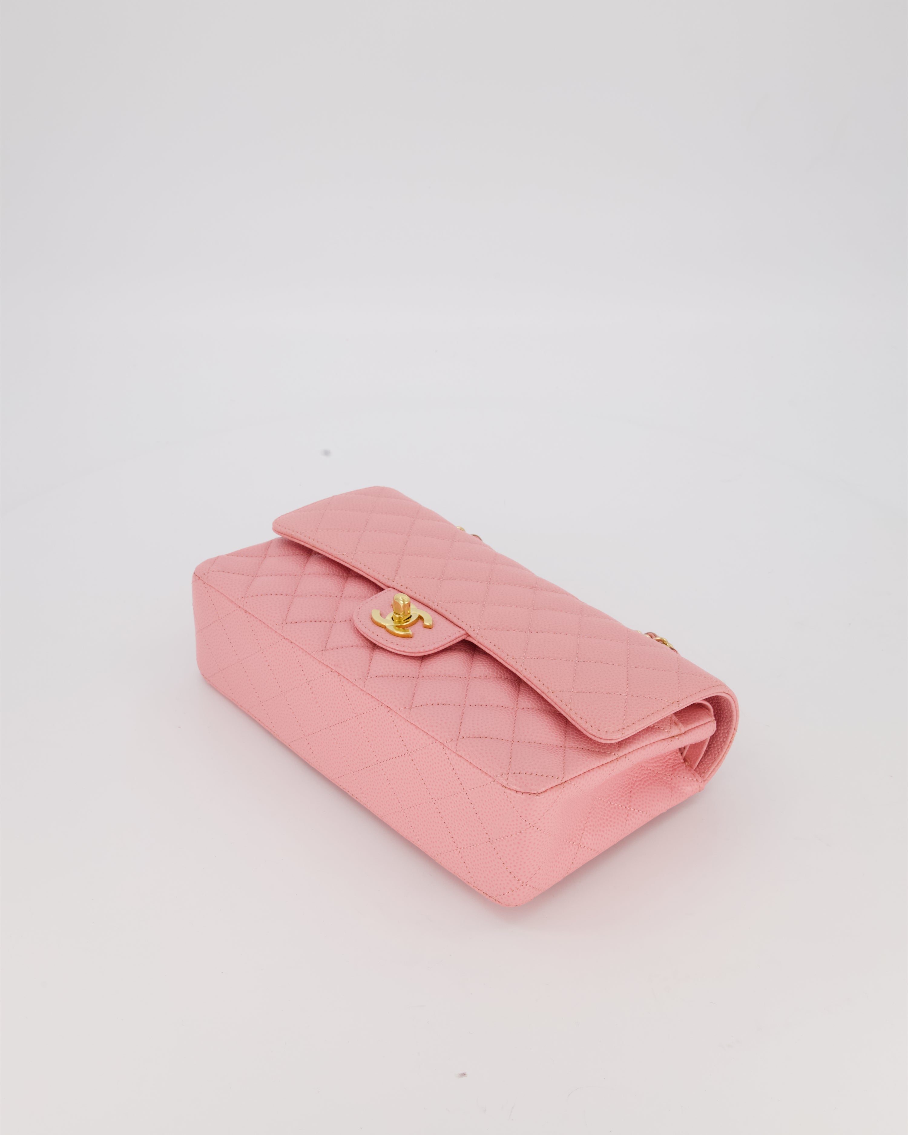 *HOT* Chanel Bubblegum Pink Vintage Classic Medium Double Flap Bag in Caviar Leather with 24K Gold Hardware