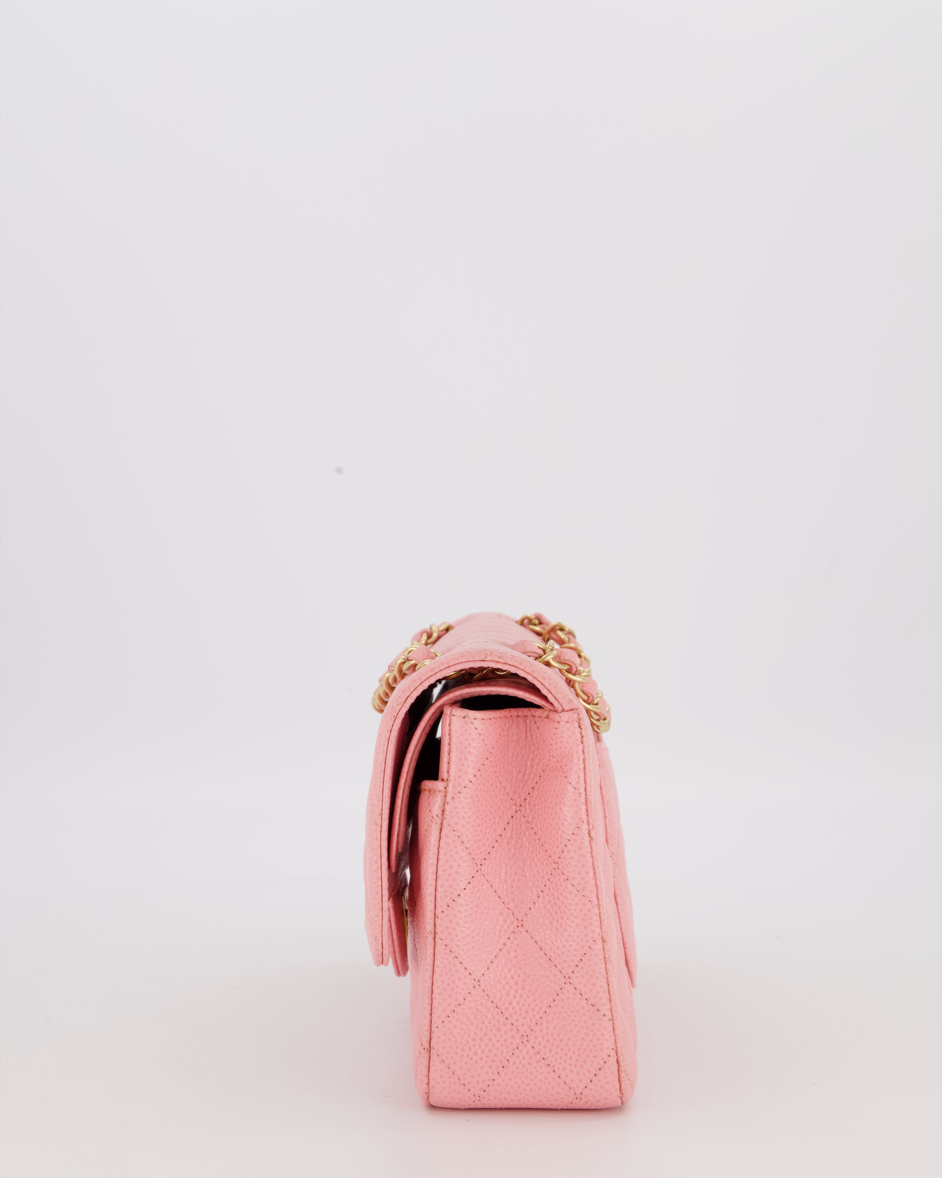 *HOT* Chanel Bubblegum Pink Vintage Classic Medium Double Flap Bag in Caviar Leather with 24K Gold Hardware