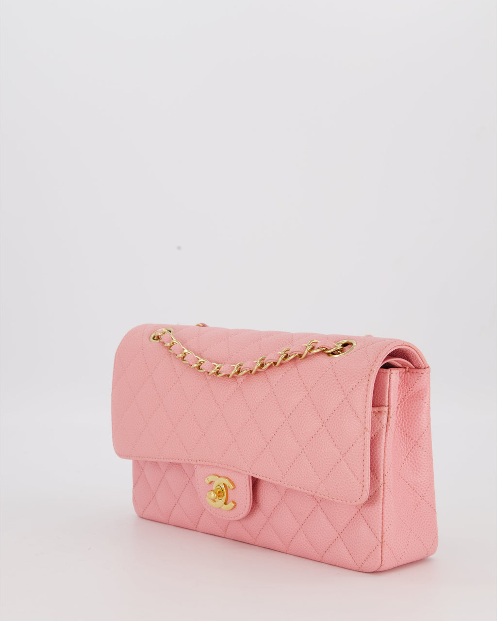 *HOT* Chanel Bubblegum Pink Vintage Classic Medium Double Flap Bag in Caviar Leather with 24K Gold Hardware