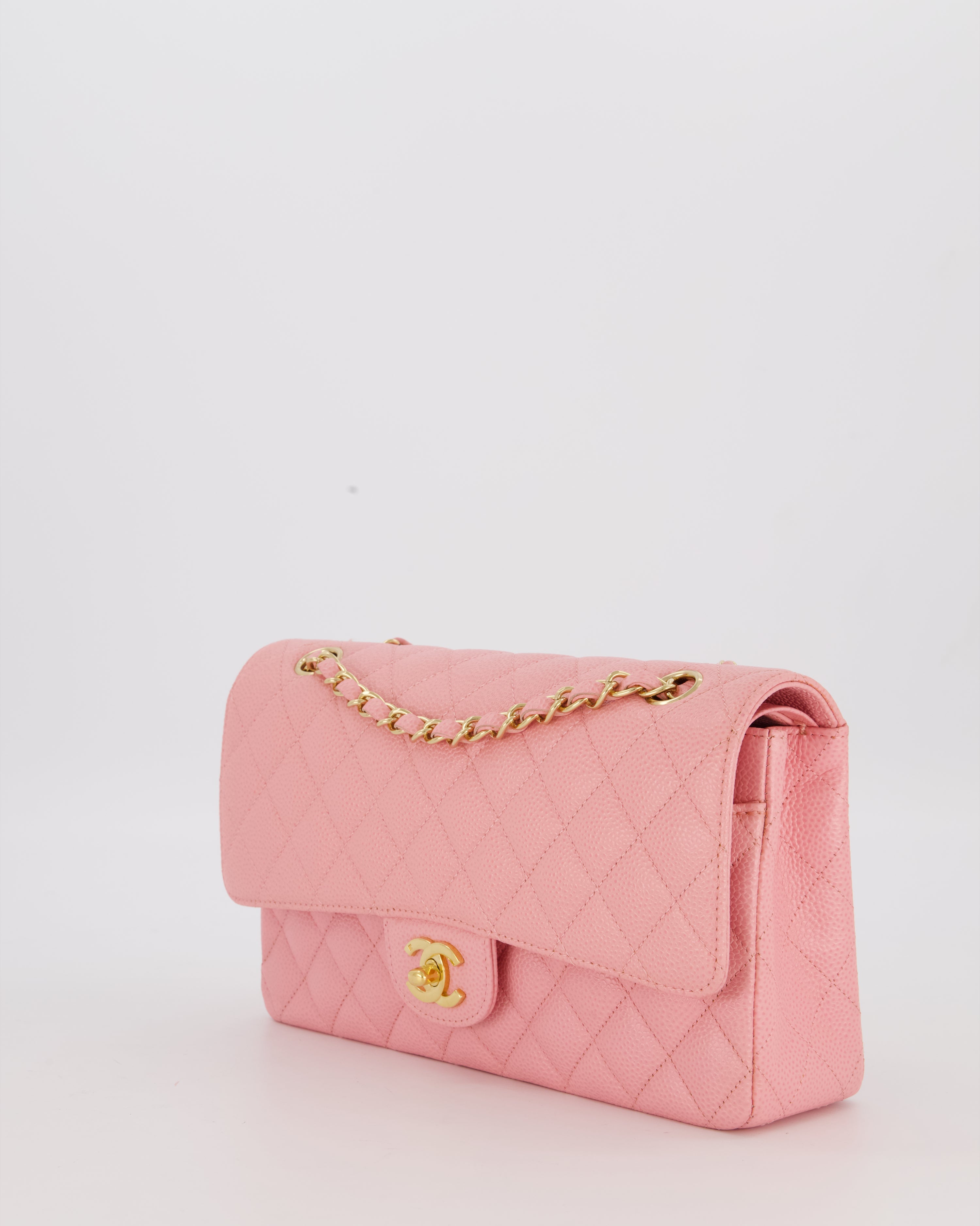 *HOT* Chanel Bubblegum Pink Vintage Classic Medium Double Flap Bag in Caviar Leather with 24K Gold Hardware