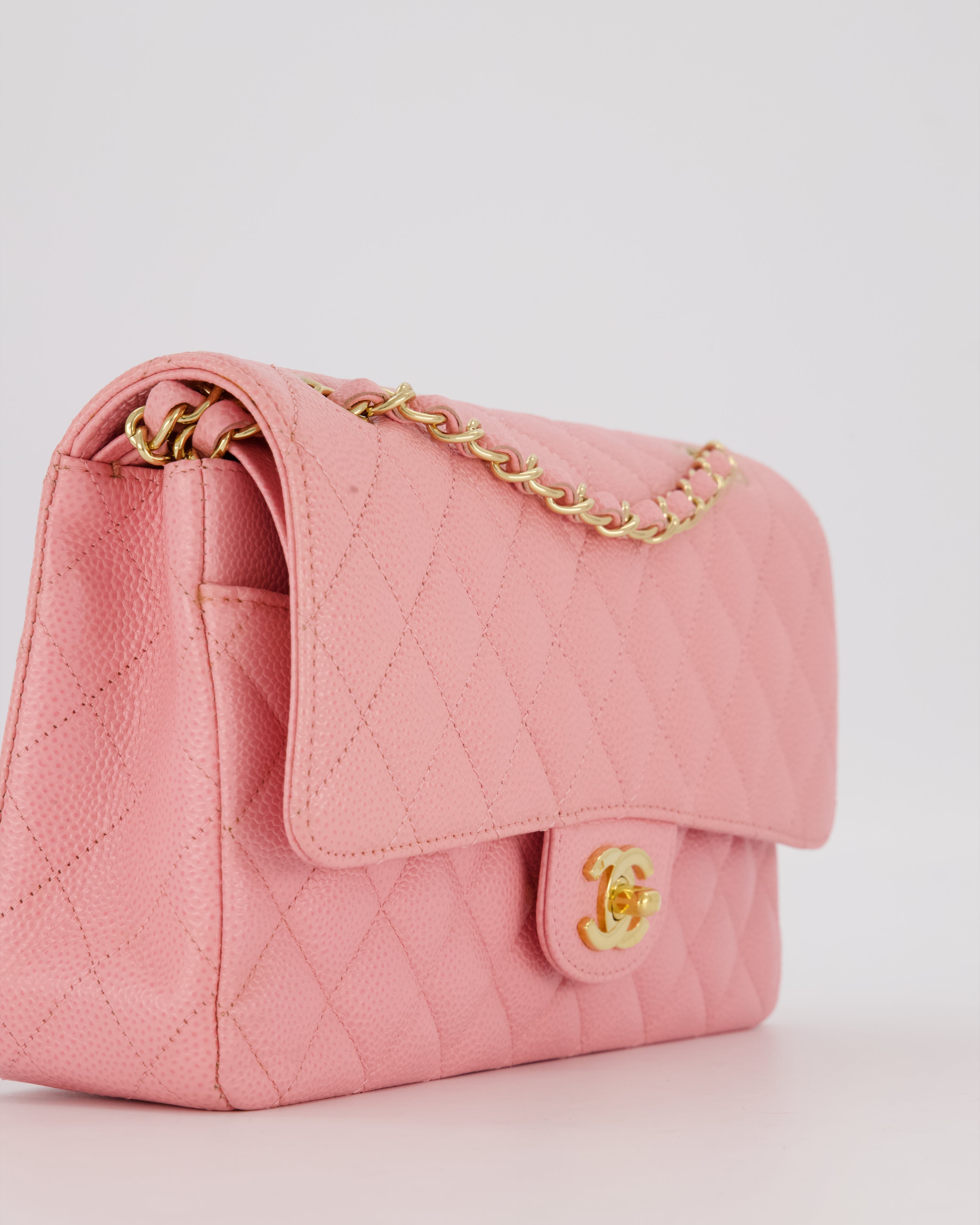 *HOT* Chanel Bubblegum Pink Vintage Classic Medium Double Flap Bag in Caviar Leather with 24K Gold Hardware