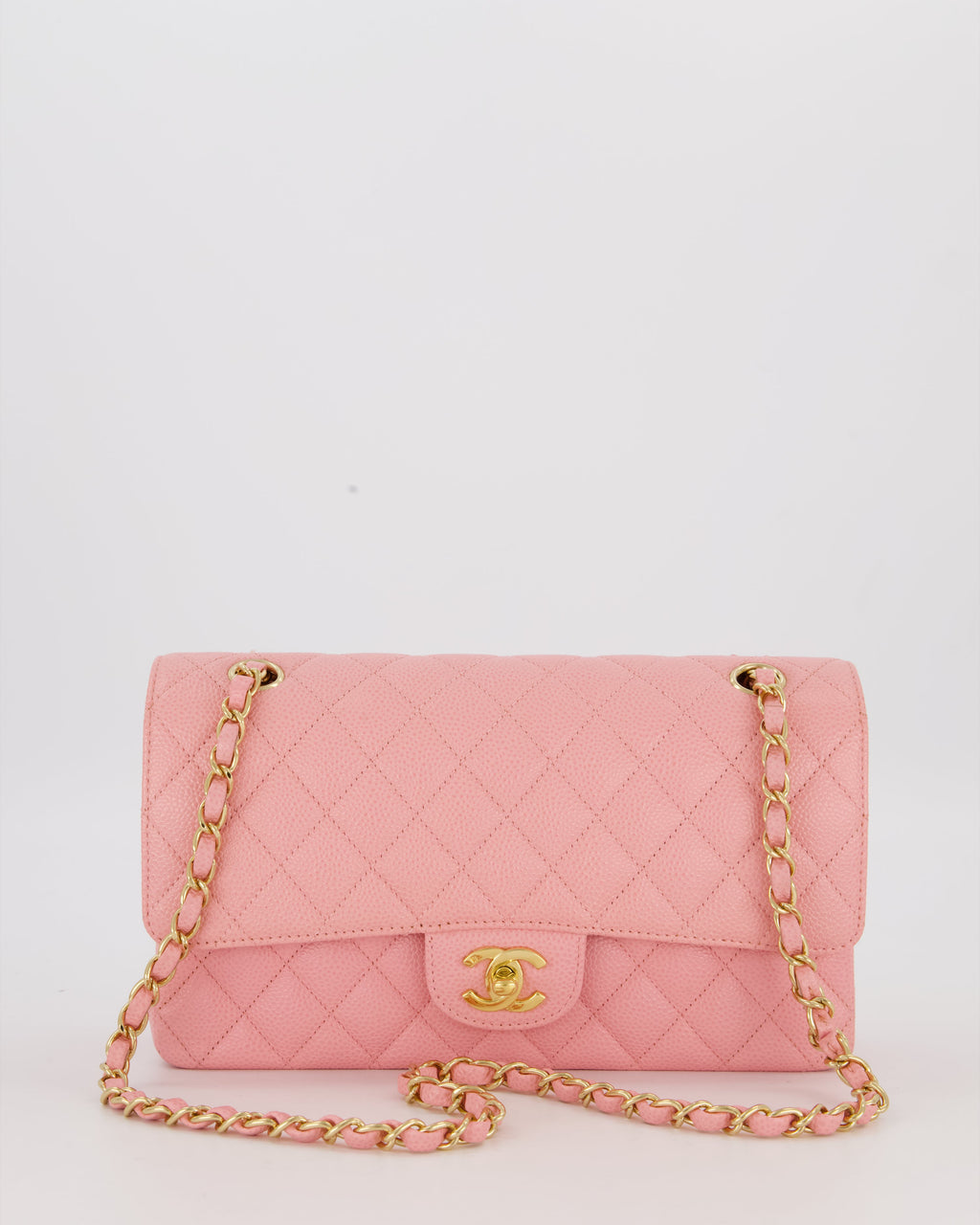*HOT* Chanel Bubblegum Pink Vintage Classic Medium Double Flap Bag in Caviar Leather with 24K Gold Hardware