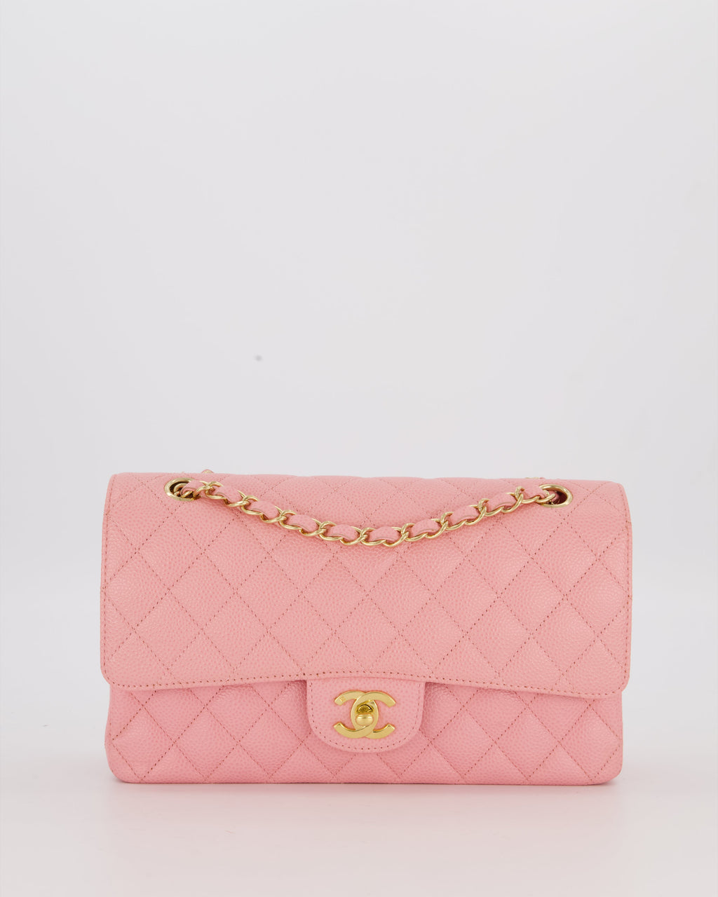 *HOT* Chanel Bubblegum Pink Vintage Classic Medium Double Flap Bag in Caviar Leather with 24K Gold Hardware