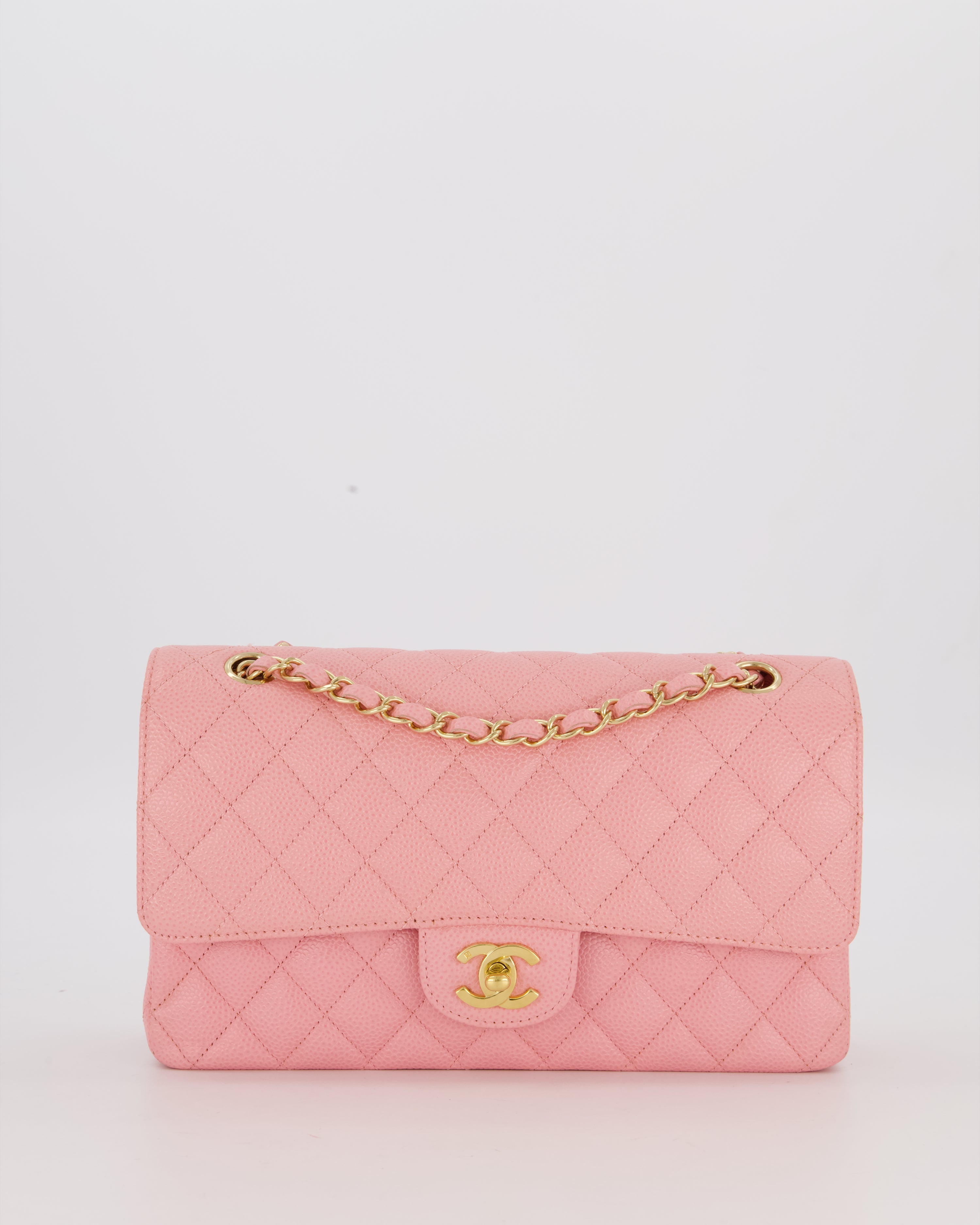 *HOT* Chanel Bubblegum Pink Vintage Classic Medium Double Flap Bag in Caviar Leather with 24K Gold Hardware