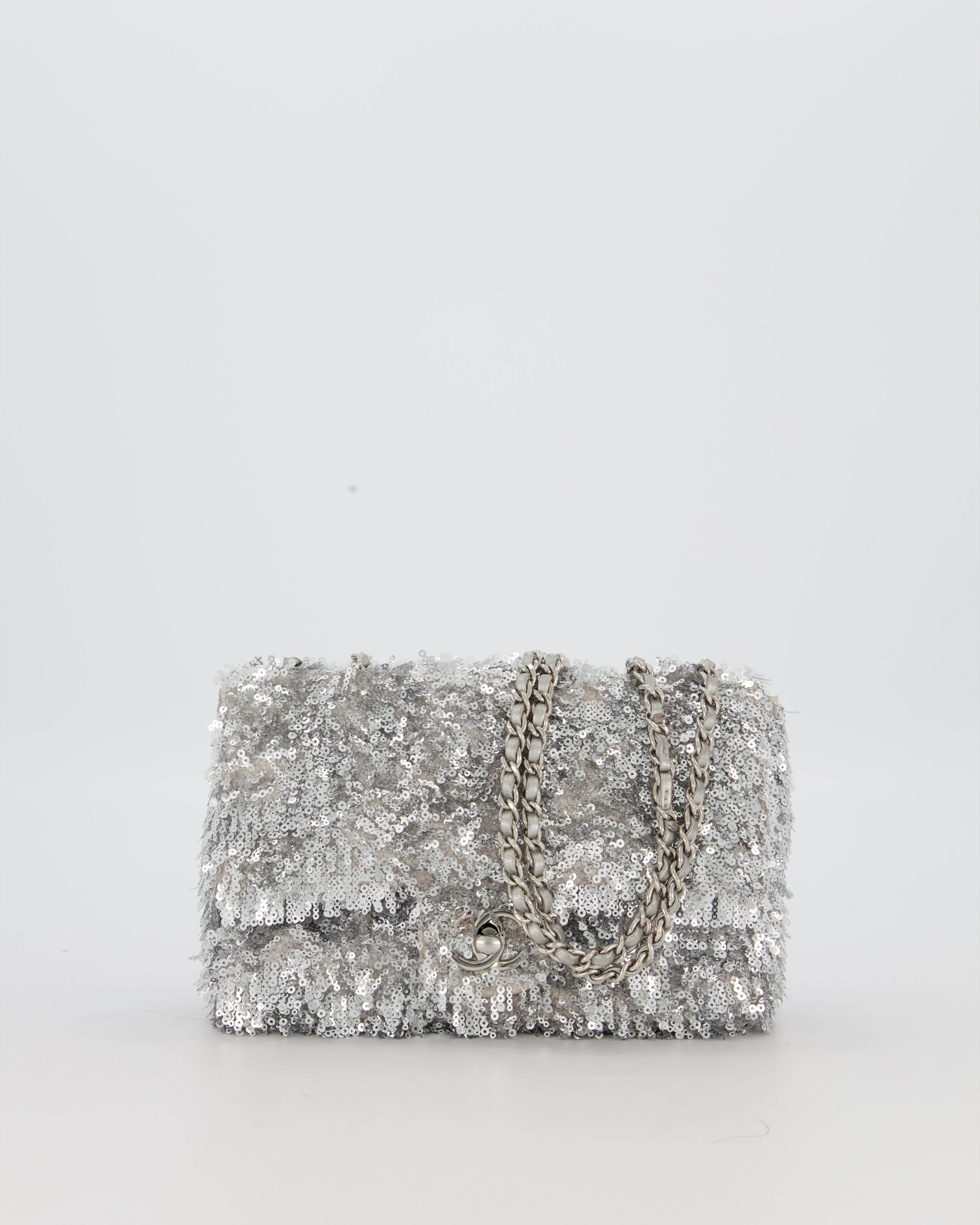 Chanel 25/S Mini Flap Bag in Silver Sequins with Silver Hardware