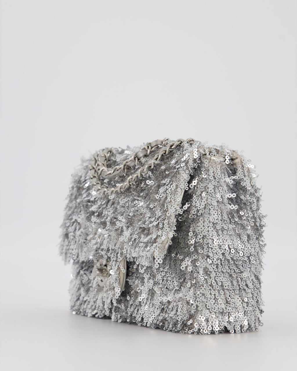 Chanel 25/S Mini Flap Bag in Silver Sequins with Silver Hardware