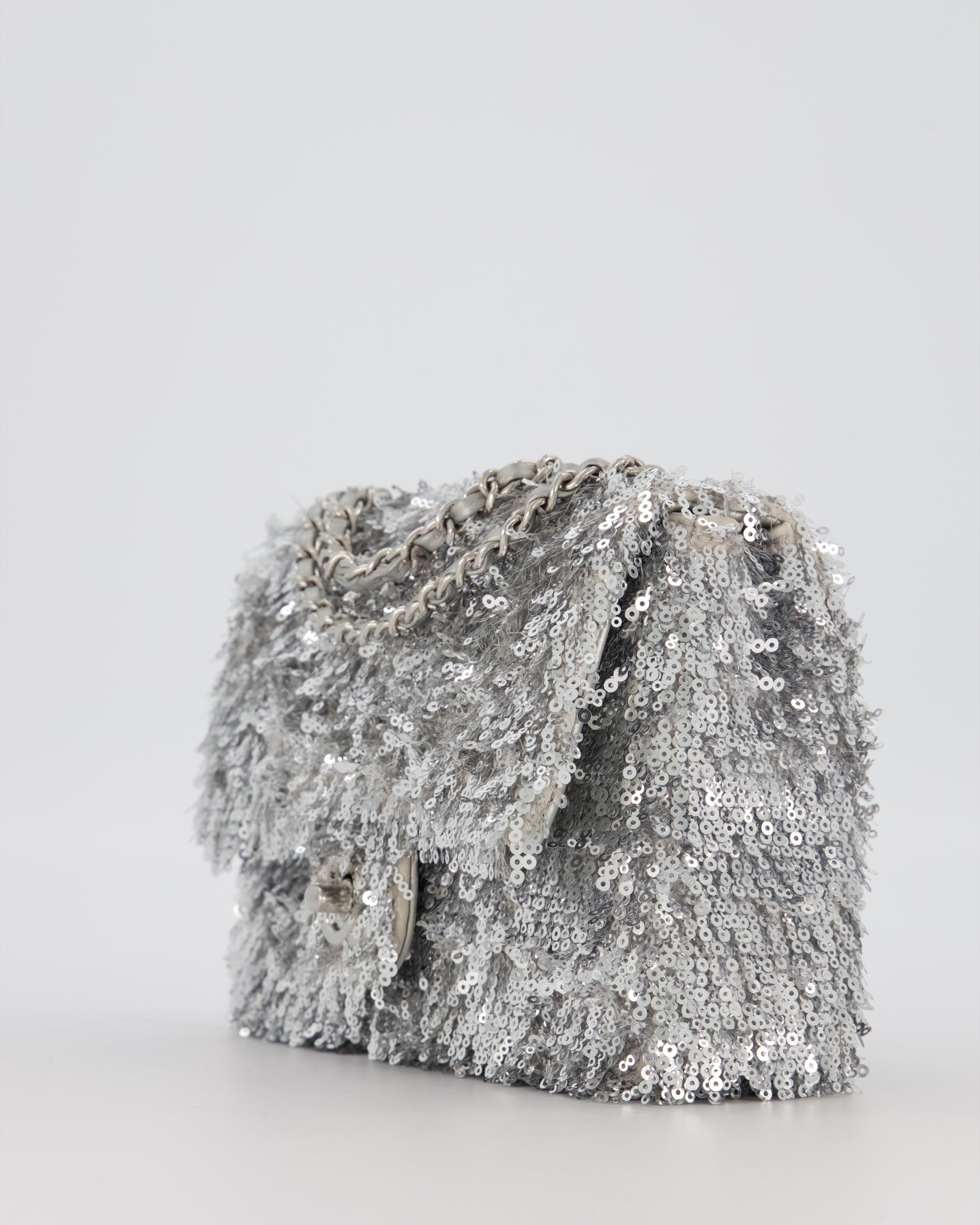 Chanel 25/S Mini Flap Bag in Silver Sequins with Silver Hardware