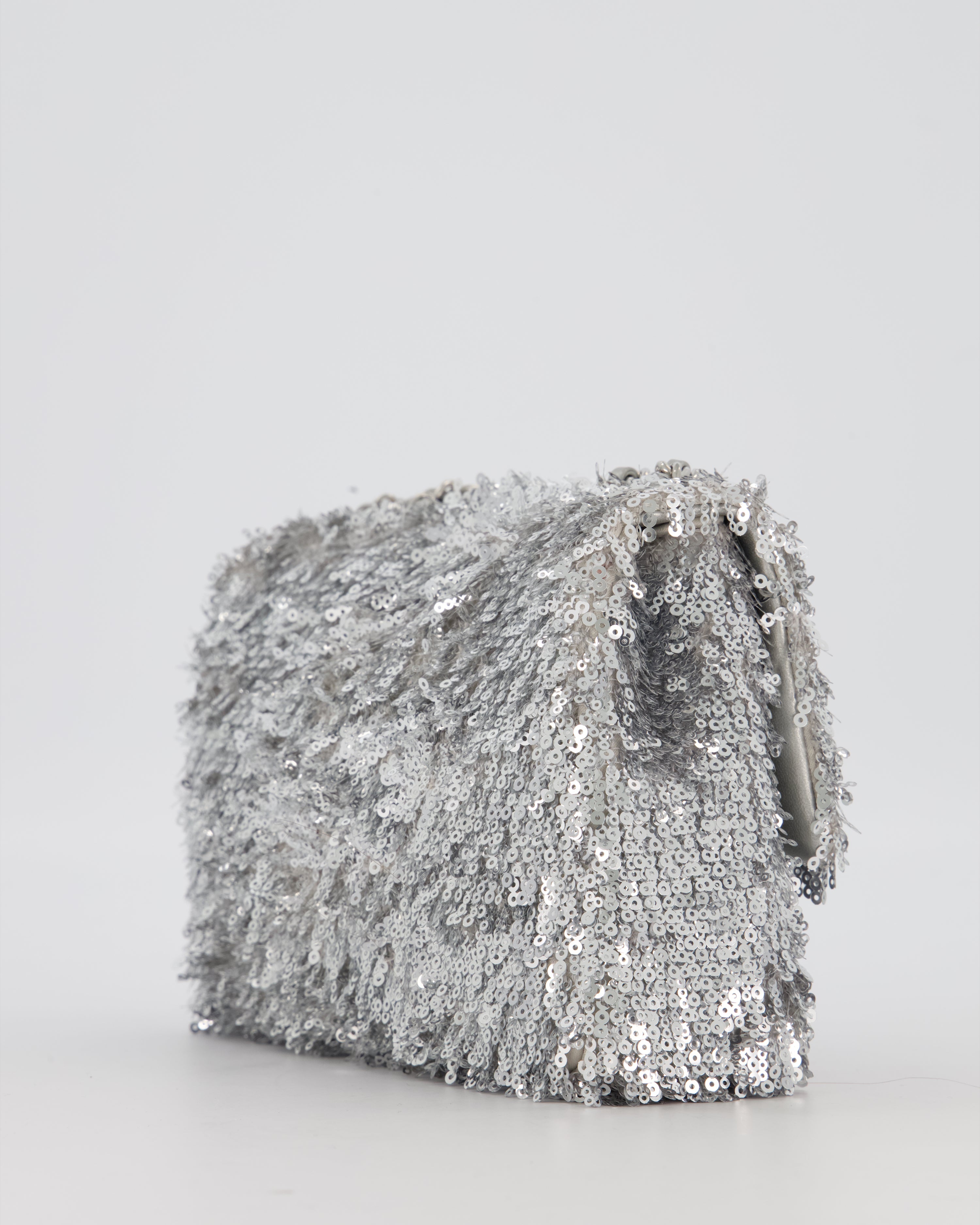 Chanel 25/S Mini Flap Bag in Silver Sequins with Silver Hardware