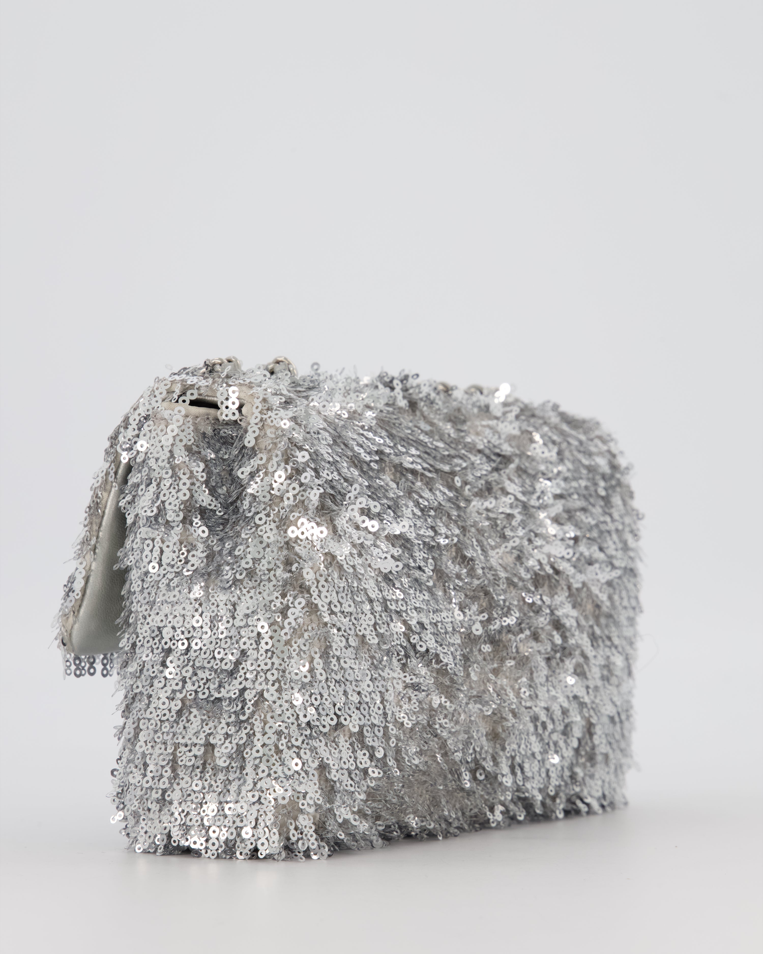 Chanel 25/S Mini Flap Bag in Silver Sequins with Silver Hardware