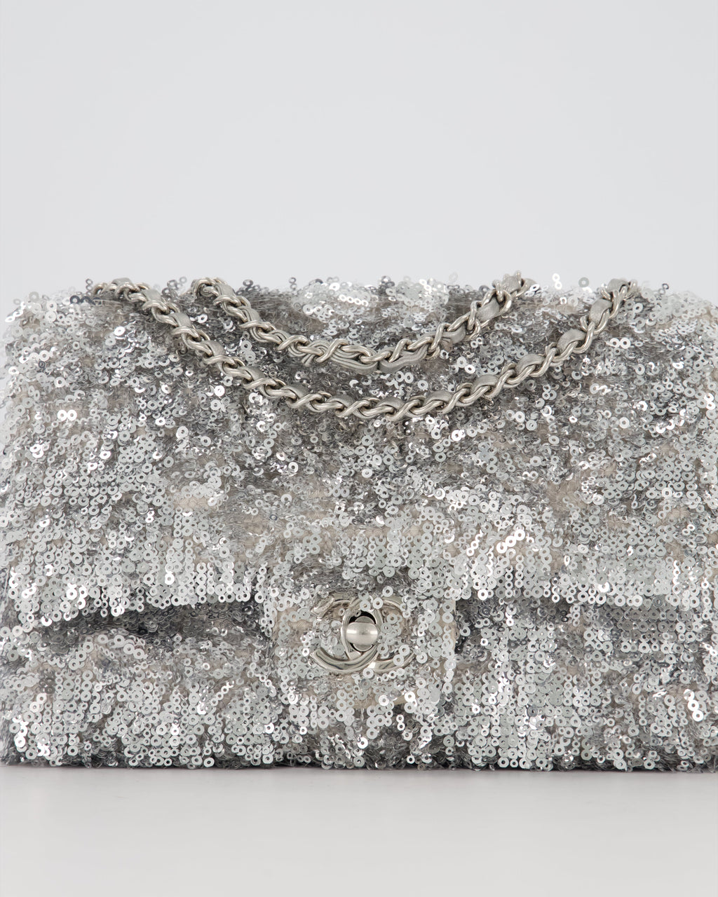 Chanel 25/S Mini Flap Bag in Silver Sequins with Silver Hardware