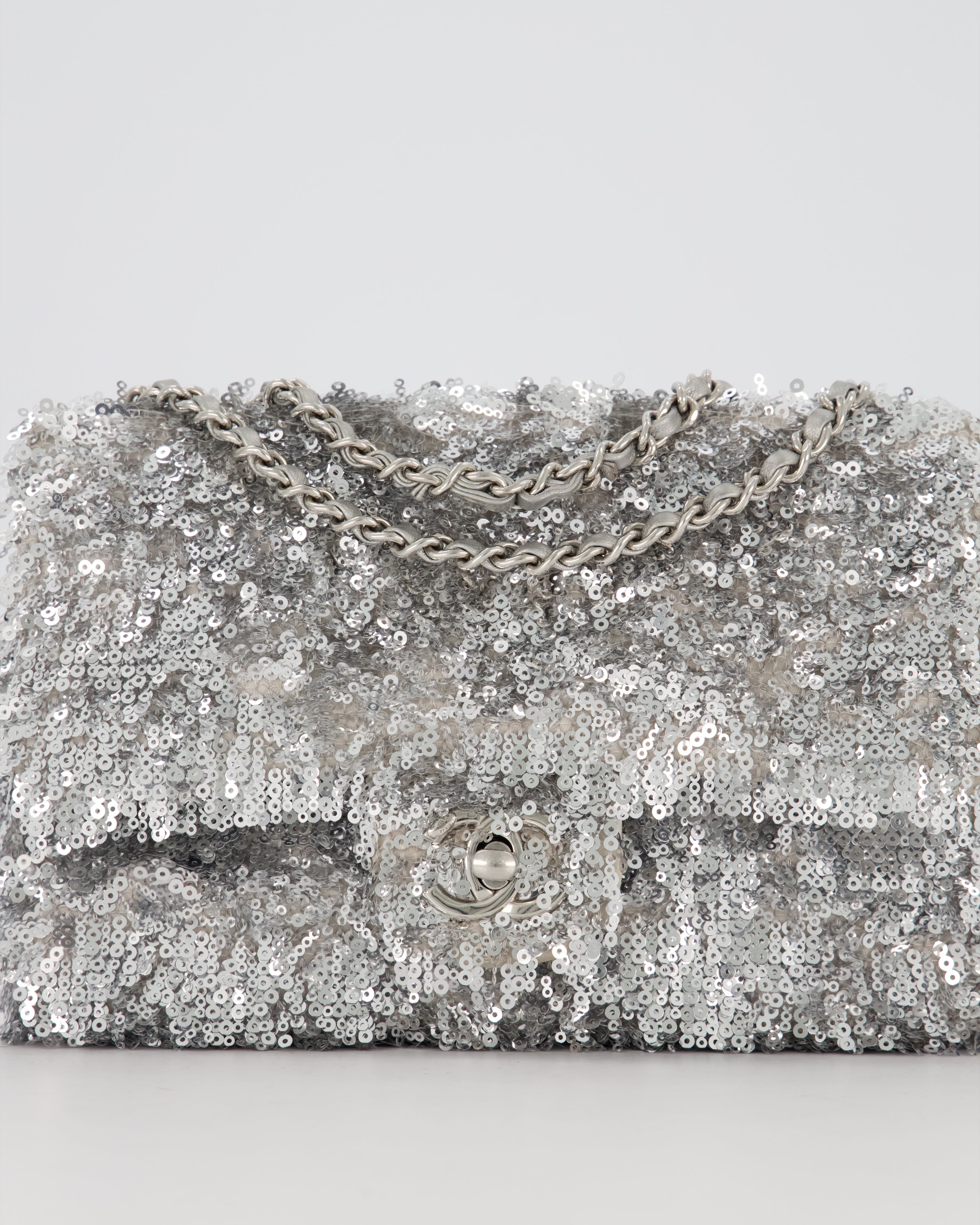 Chanel 25/S Mini Flap Bag in Silver Sequins with Silver Hardware