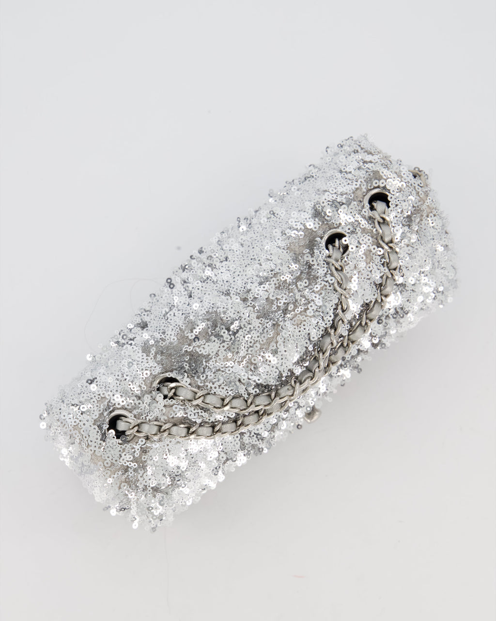 Chanel 25/S Mini Flap Bag in Silver Sequins with Silver Hardware