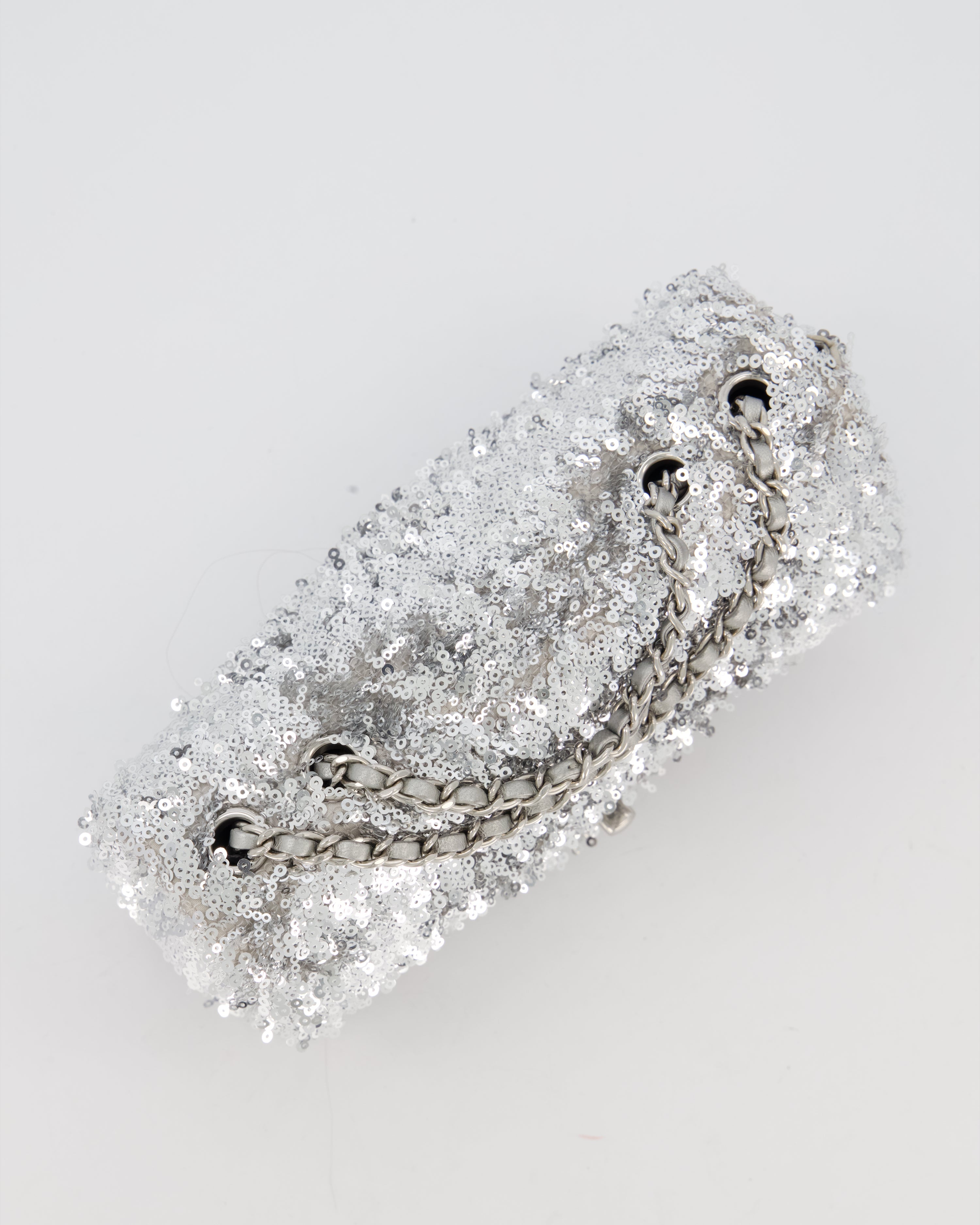 Chanel 25/S Mini Flap Bag in Silver Sequins with Silver Hardware