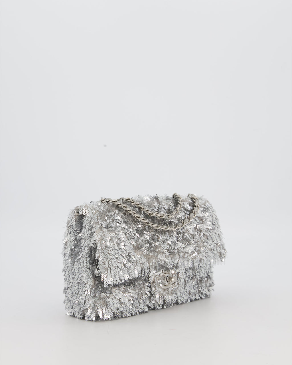 Chanel 25/S Mini Flap Bag in Silver Sequins with Silver Hardware