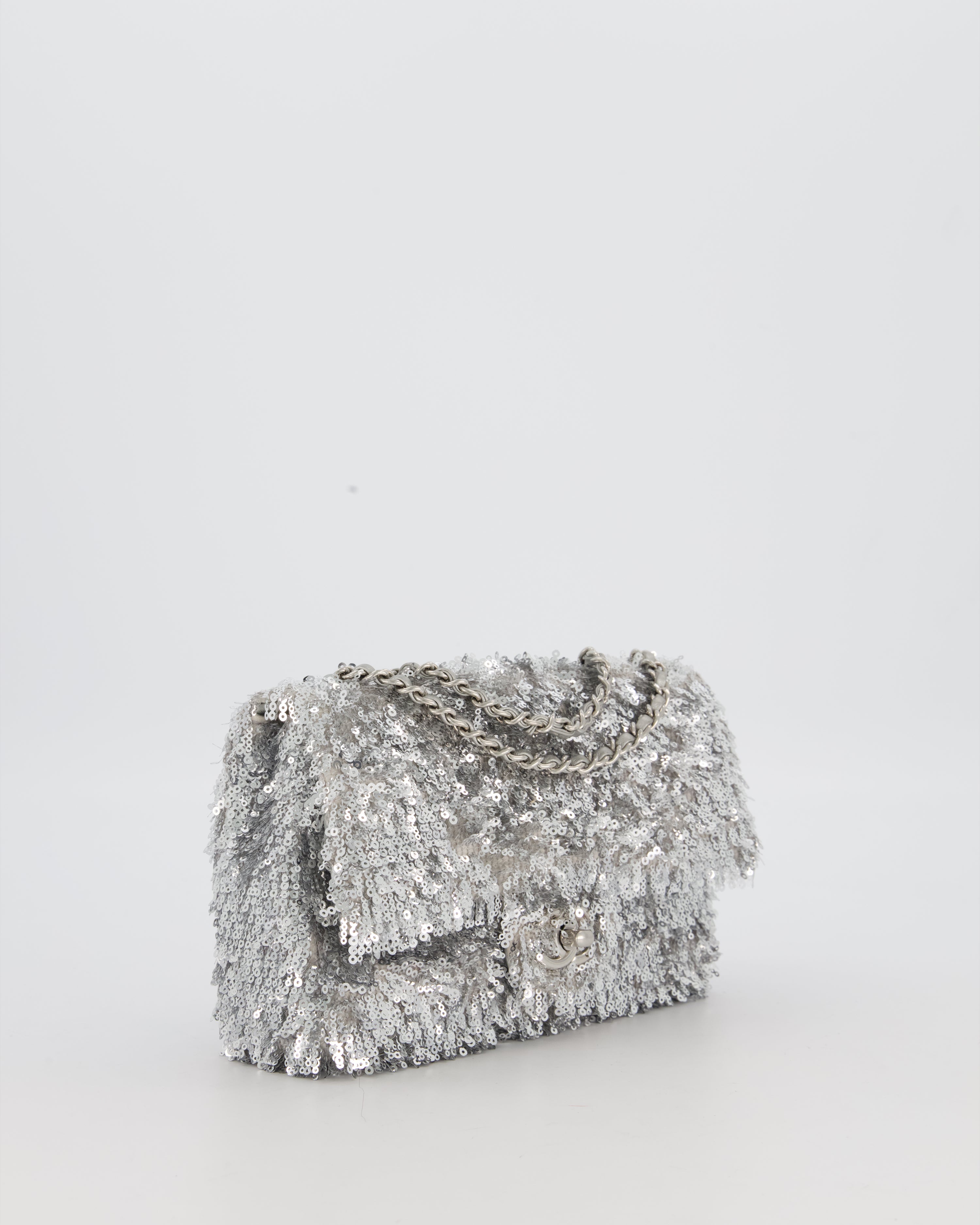 Chanel 25/S Mini Flap Bag in Silver Sequins with Silver Hardware