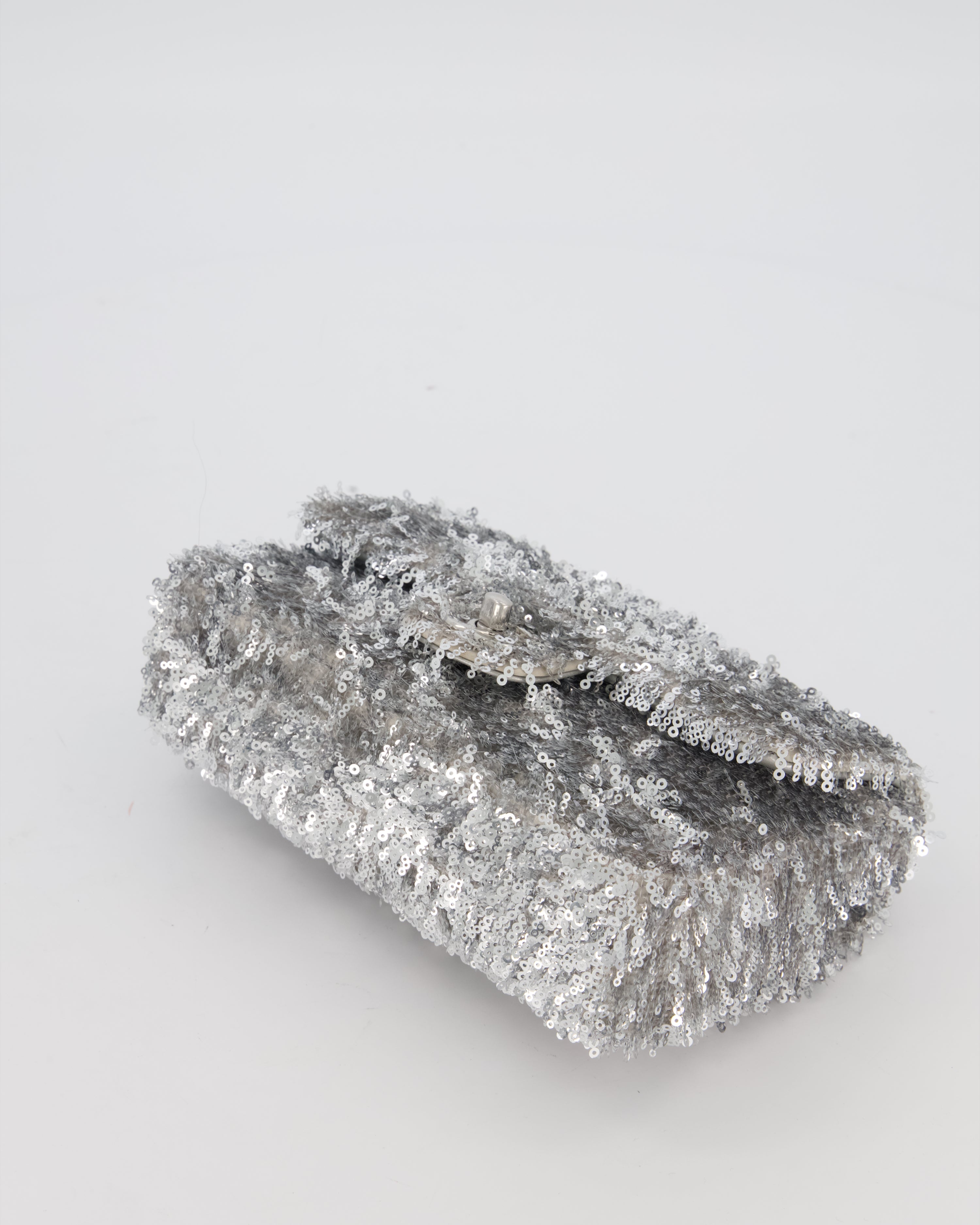 Chanel 25/S Mini Flap Bag in Silver Sequins with Silver Hardware