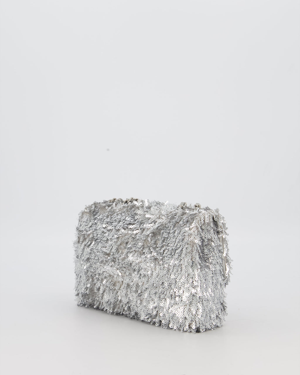 Chanel 25/S Mini Flap Bag in Silver Sequins with Silver Hardware