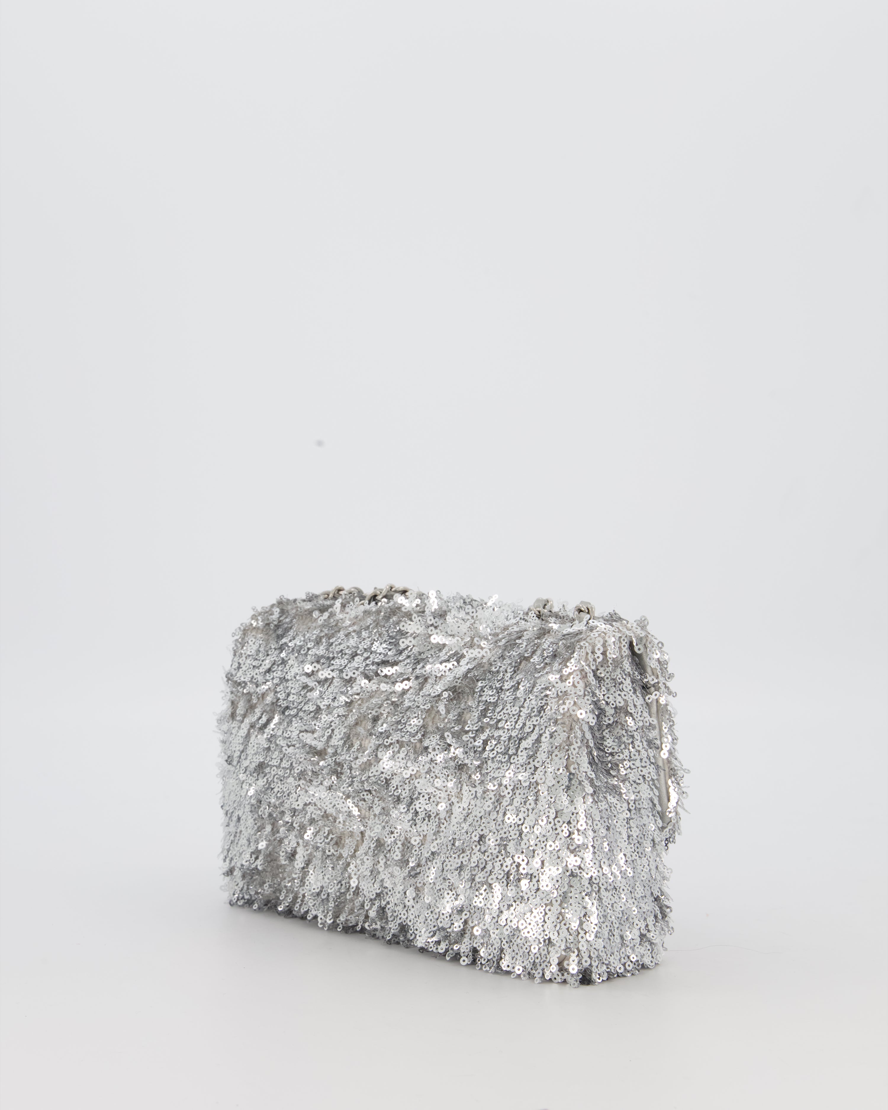 Chanel 25/S Mini Flap Bag in Silver Sequins with Silver Hardware