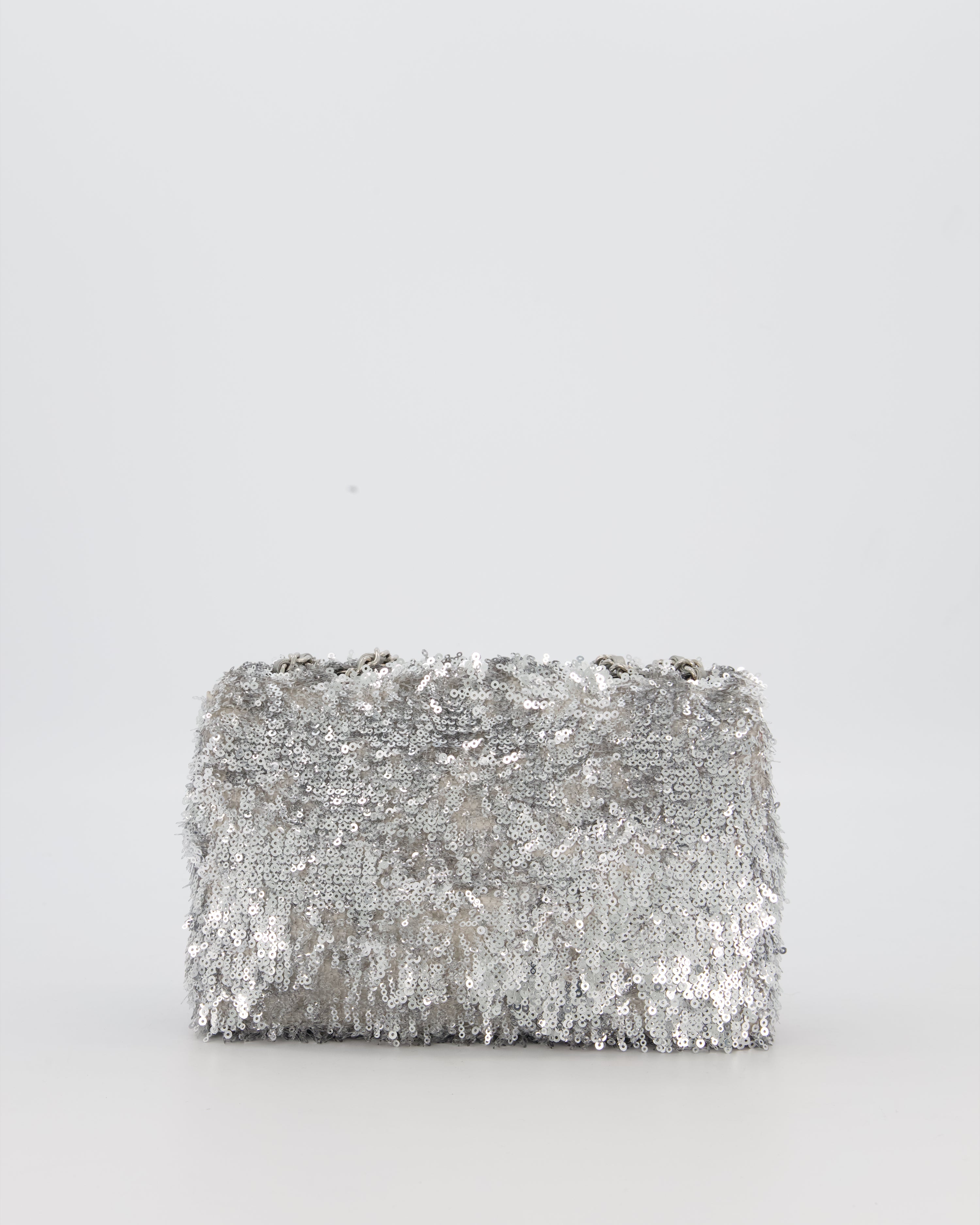 Chanel 25/S Mini Flap Bag in Silver Sequins with Silver Hardware