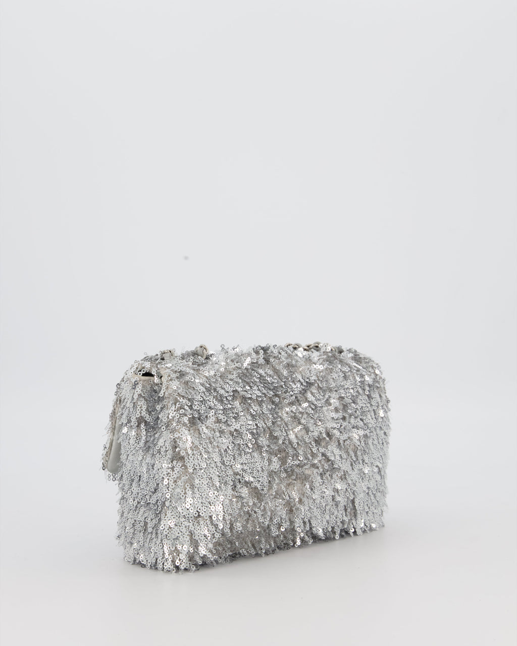 Chanel 25/S Mini Flap Bag in Silver Sequins with Silver Hardware