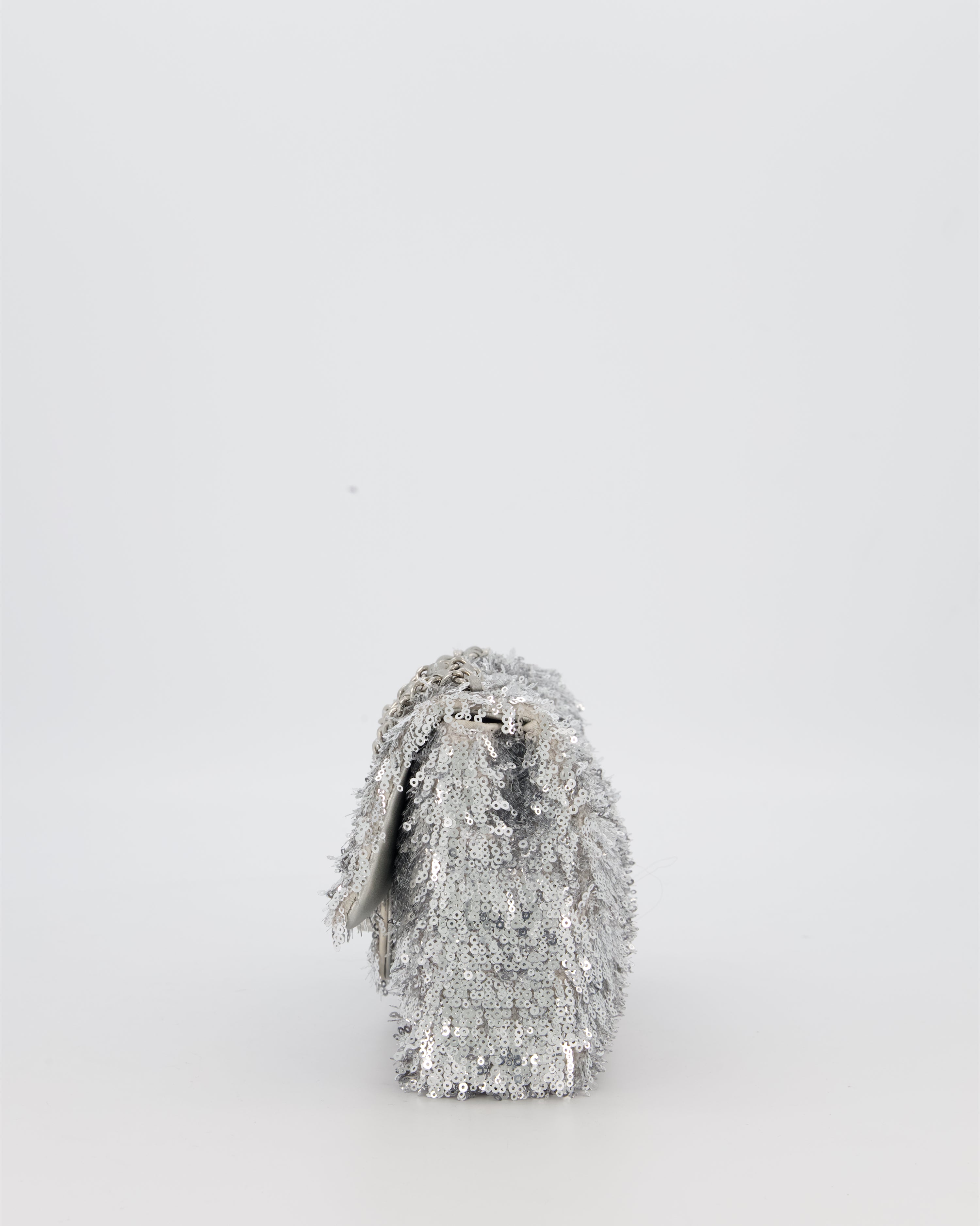 Chanel 25/S Mini Flap Bag in Silver Sequins with Silver Hardware